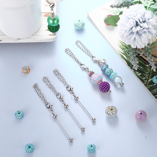 Landical 12 Pcs Beadable Charm Accessories Compatible with Stanley Beaded Charm for Tumblers with Handle Cup Chains Wire for 30 40 oz Water Bottle Jewelry Gift Making Blank DIY (Silver)
