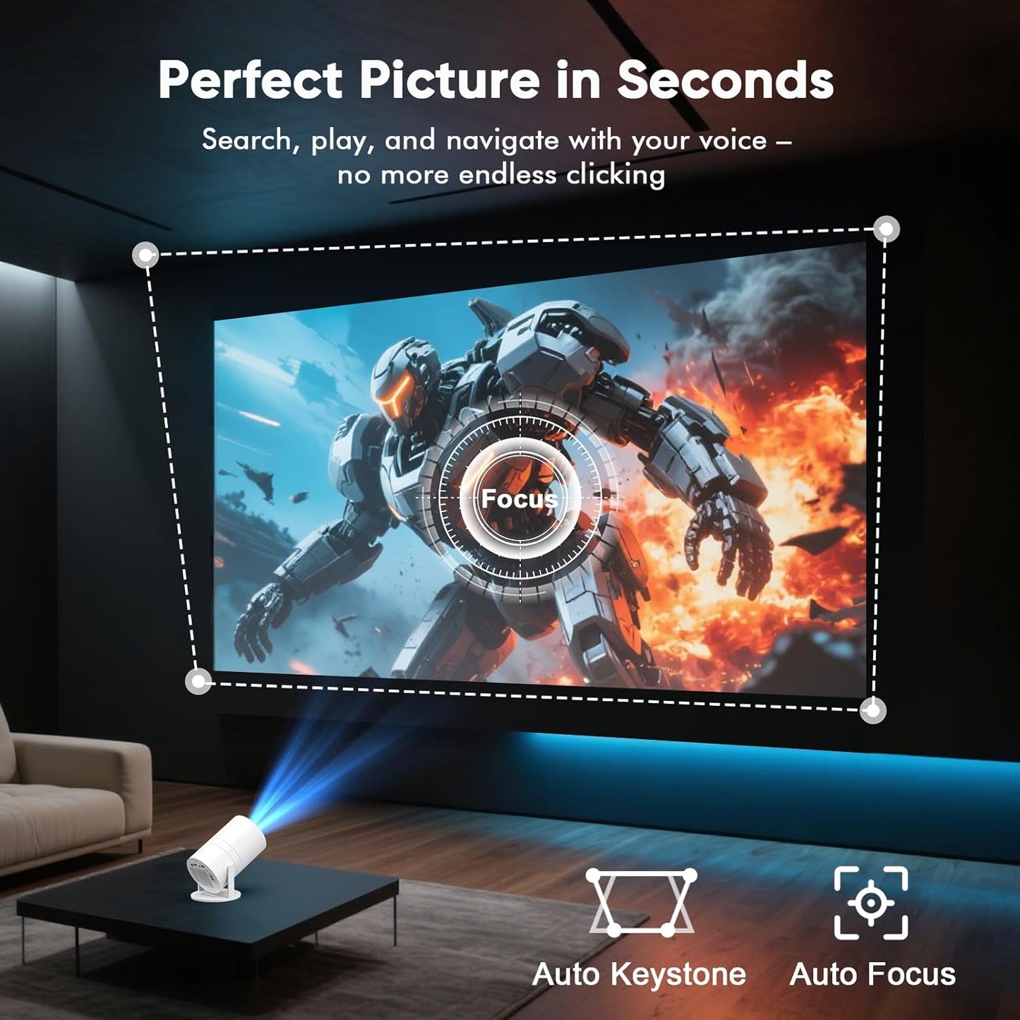 Mini Projector with WiFi and Bluetooth, Portable Movie Projector with 180° Rotatable, 1080P HD Supported, Auto Vertical Keystone, Compatible with Smartphone, TV Stick, Laptop, HDMI, USB