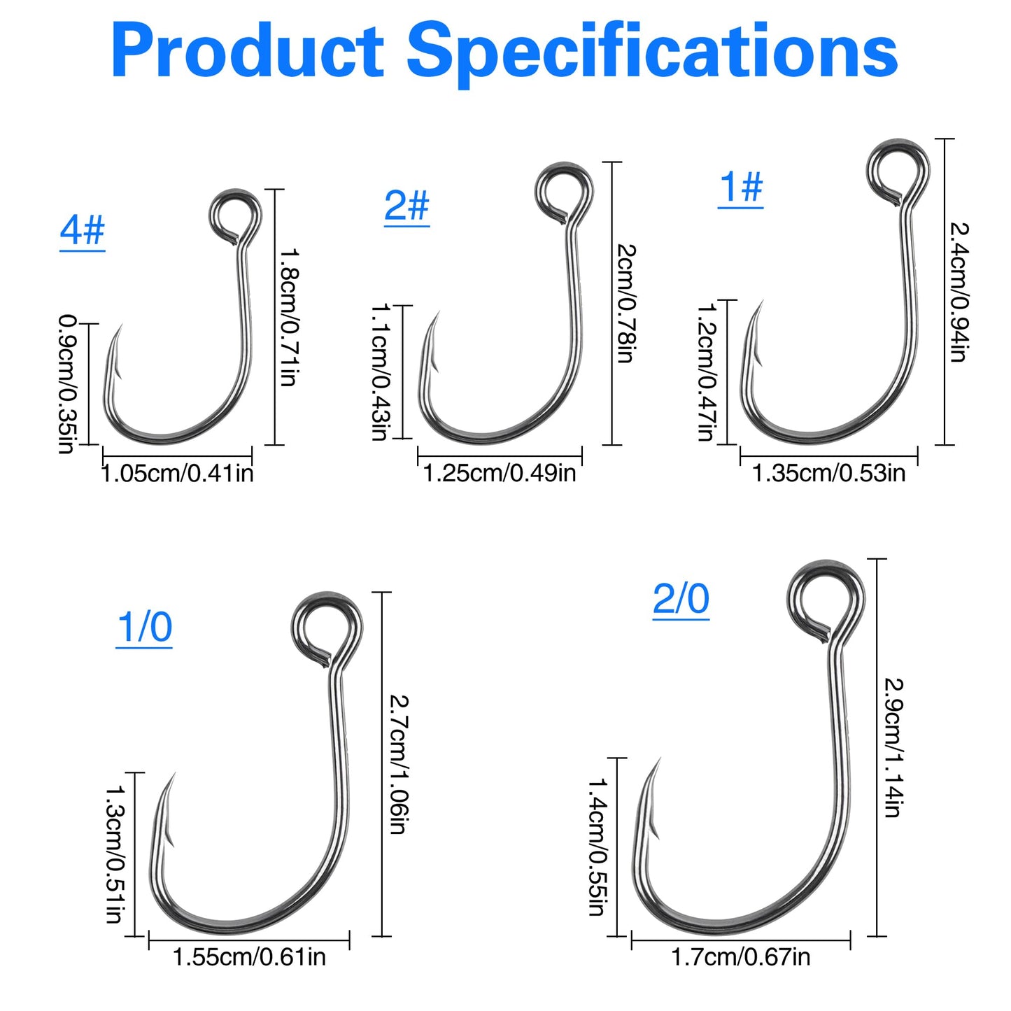 Inline Single Hooks Kits,Single Replacement Fishing Hooks for Lure Plugs Baits High Carbon Steel Inline Circle Hooks Large Eyes Saltwater&Freshwater 50PCS