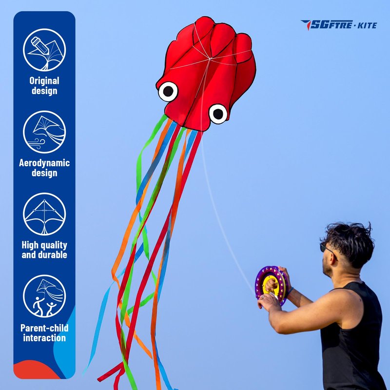 SGftre 3 Piece Set Butterfly Delta Octopus Kites for Kids and Adults,Easy to Fly for Outdoor Adults Children Line Kite for Kids Toy (Blue Dragon+ Delta+Octopus Red, 3)