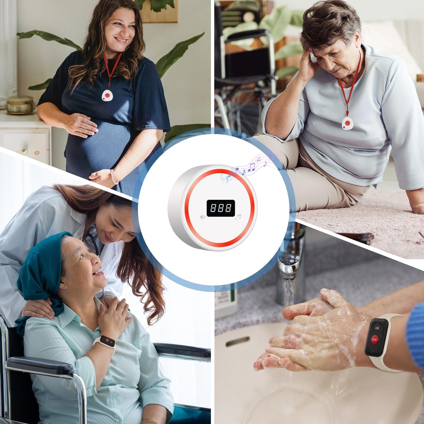 Wireless Caregiver Pager Call Button Emergency Calling System 328 Feet 1 Call Button/1 Watch Button/1 Receiver Nurse Alert System for Elderly Patient Disabled (1 Red H1+1 3DB+M2)