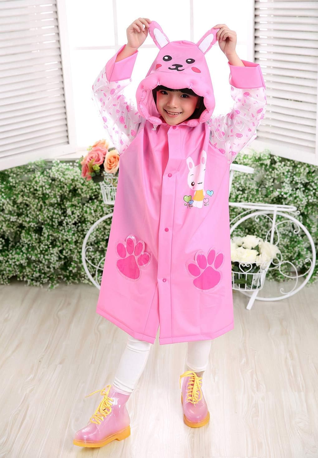 Kids Rain Coat for Kids Raincoat Girls Boys Reusable Rain Poncho Jacket Gear Schoolbag Position Packable Rainwear
