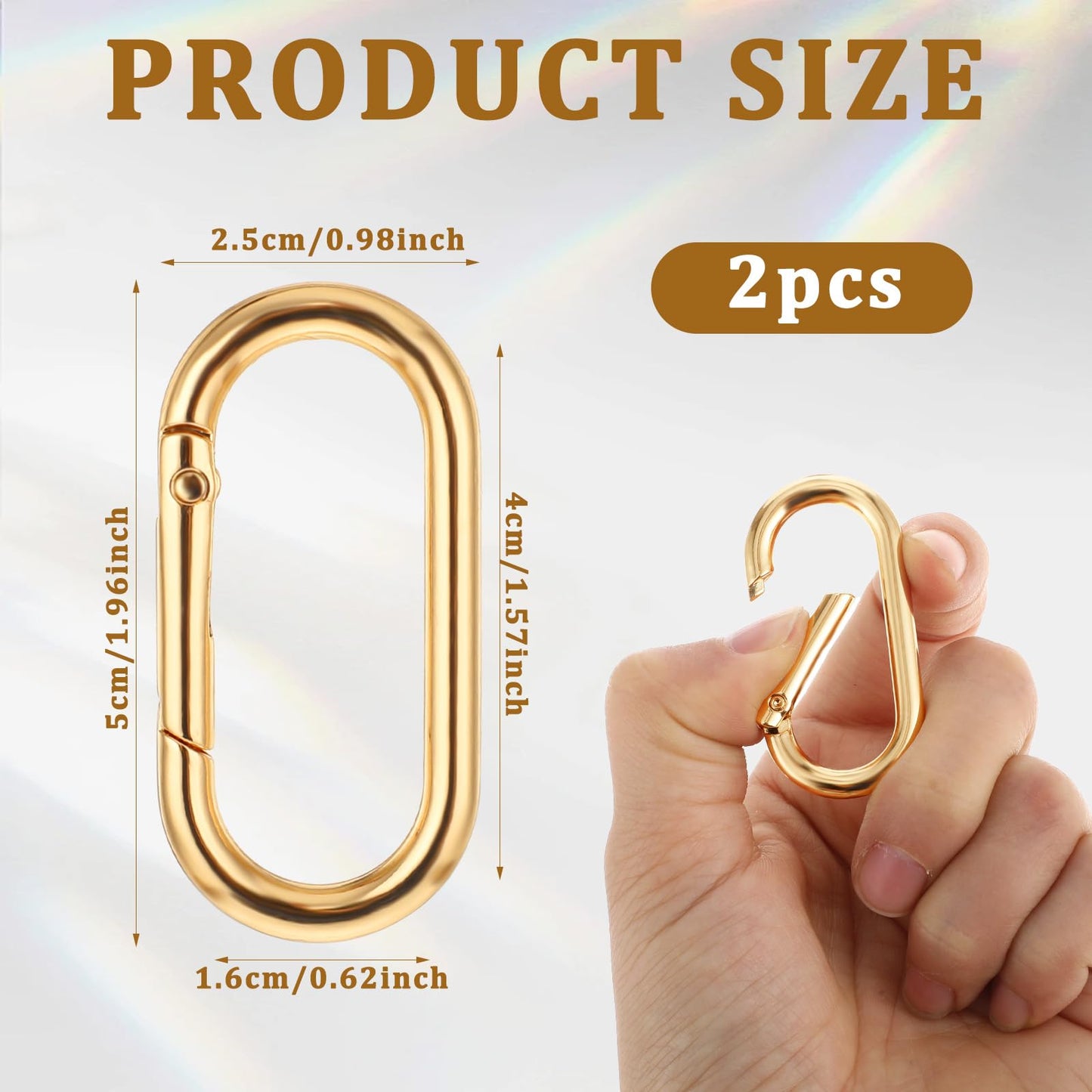 JJUNW 2Pcs Gold Carabiner, Gold Key Ring, Gold Carabiner Clip Oval Snap Clip, Metal Keychain Clip for Purse Strap Alloy Round Buckle Key Hook for Bags Purse Keychain Replacement