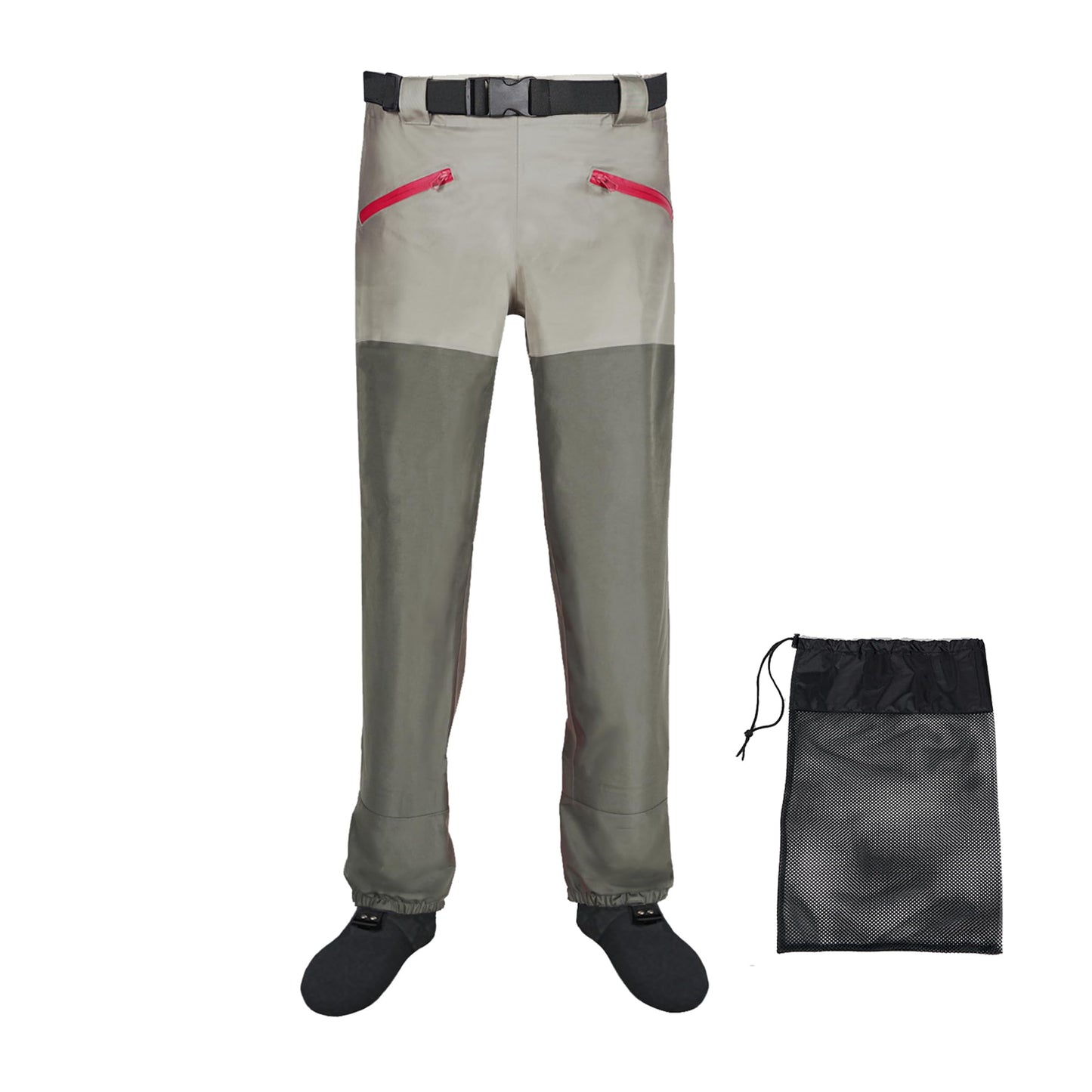 JUSTOOP Waist Wader Pants for Men and Women, 3-Ply Breathable Waterproof Fishing Waders with Pockets and Durable Stockingfoot, Size S Grey