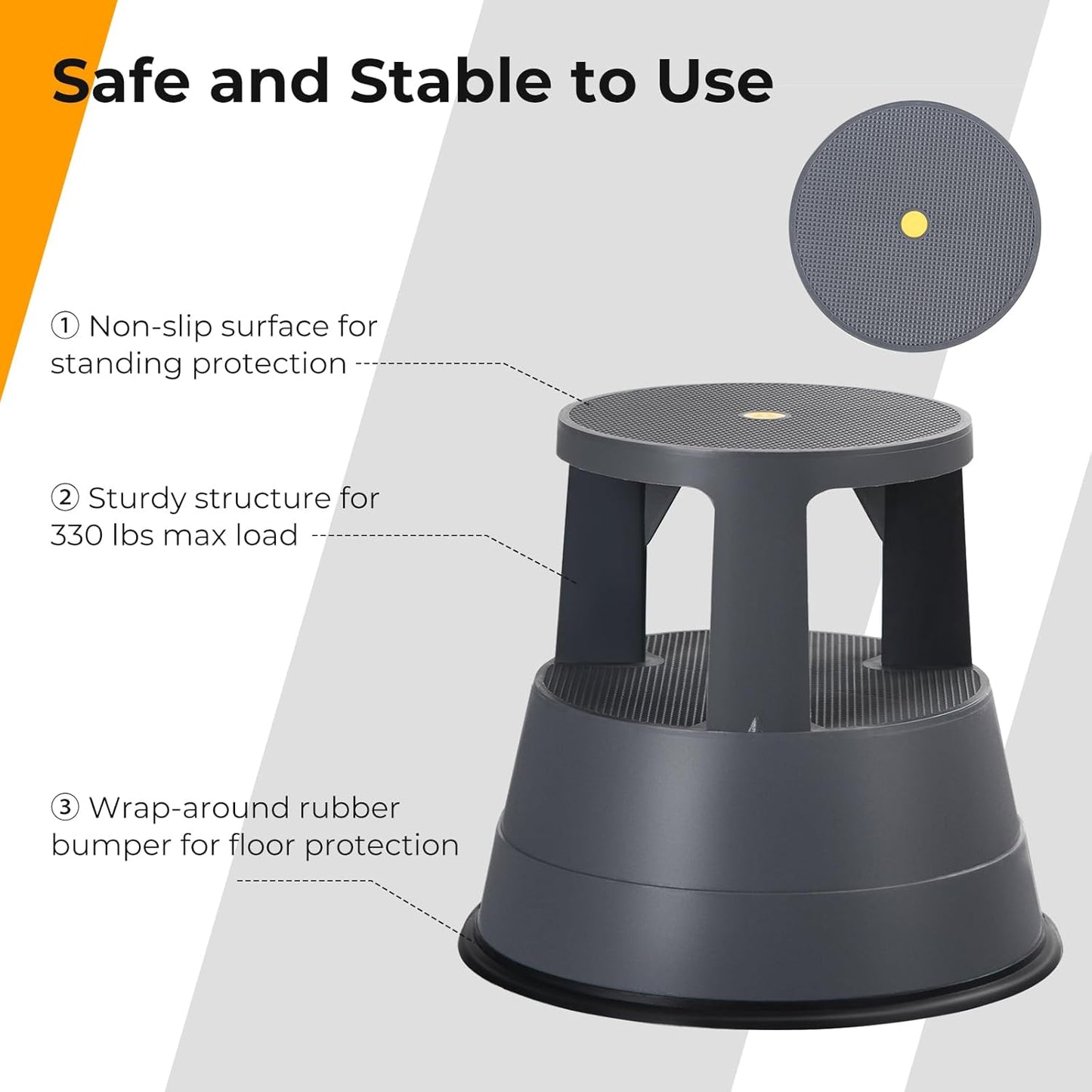 Giantex Rolling Step Stool, Library Stool w/Non-Slip Platform, Thick Rubber Ring, Outdoor Indoor Portable Round Step Stools with Wheels for Adults, Seniors, Kids, Max Load 330 lbs