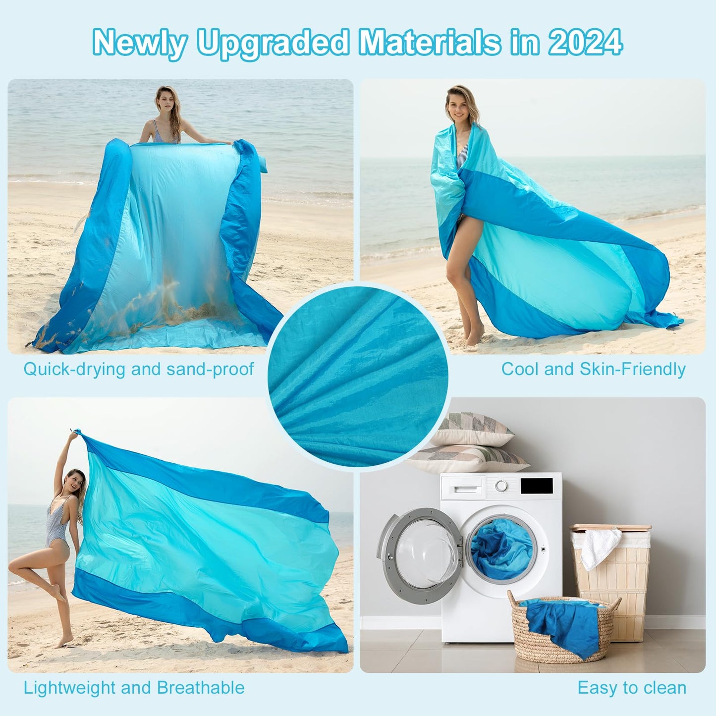 ISOPHO Beach Blanket Sand Proof, Ripstop Nylon Picnic Blankets, Extra Large Beach Mat Quick Drying, Lightweight & Durable, for Outdoor Activities, Travel, Beach Picnic, 106 x 83 Inches, Blue