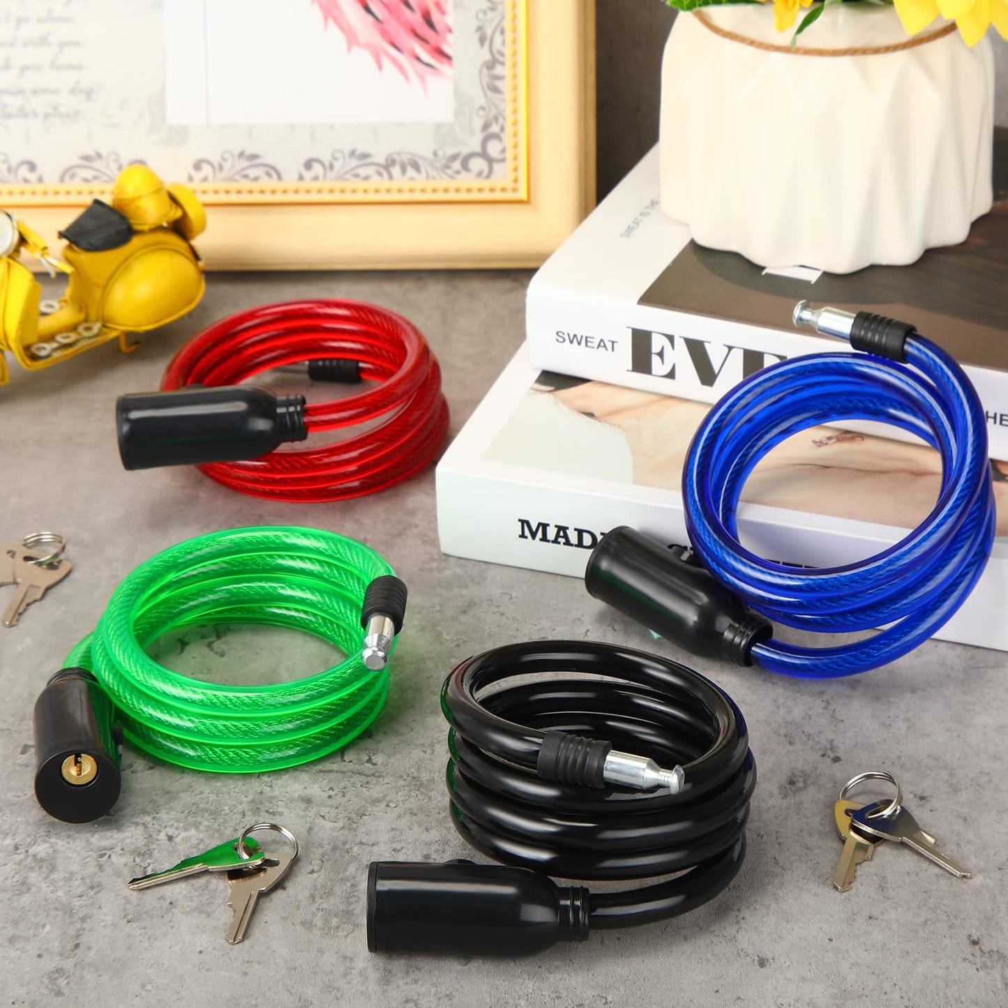 10 Pcs Anti Theft Bike Lock Secure Bike Lock Cables with Key Bicycle Chain Lock Bike Cable Lock for Protecting Your Bike Accessories, 4 Colors, 41.3 Inches Long
