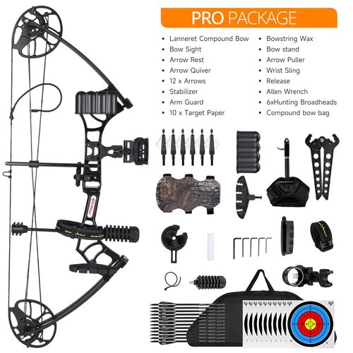 PANDARUS Archery Ready to Hunt Compound Bow Package for Adults and Teens,25"-31" Draw Length,0-70 Lbs Adjustable,up to 320 fps,Made in USA,Lightweight Design,2025 New(Black Right Handed Pro)