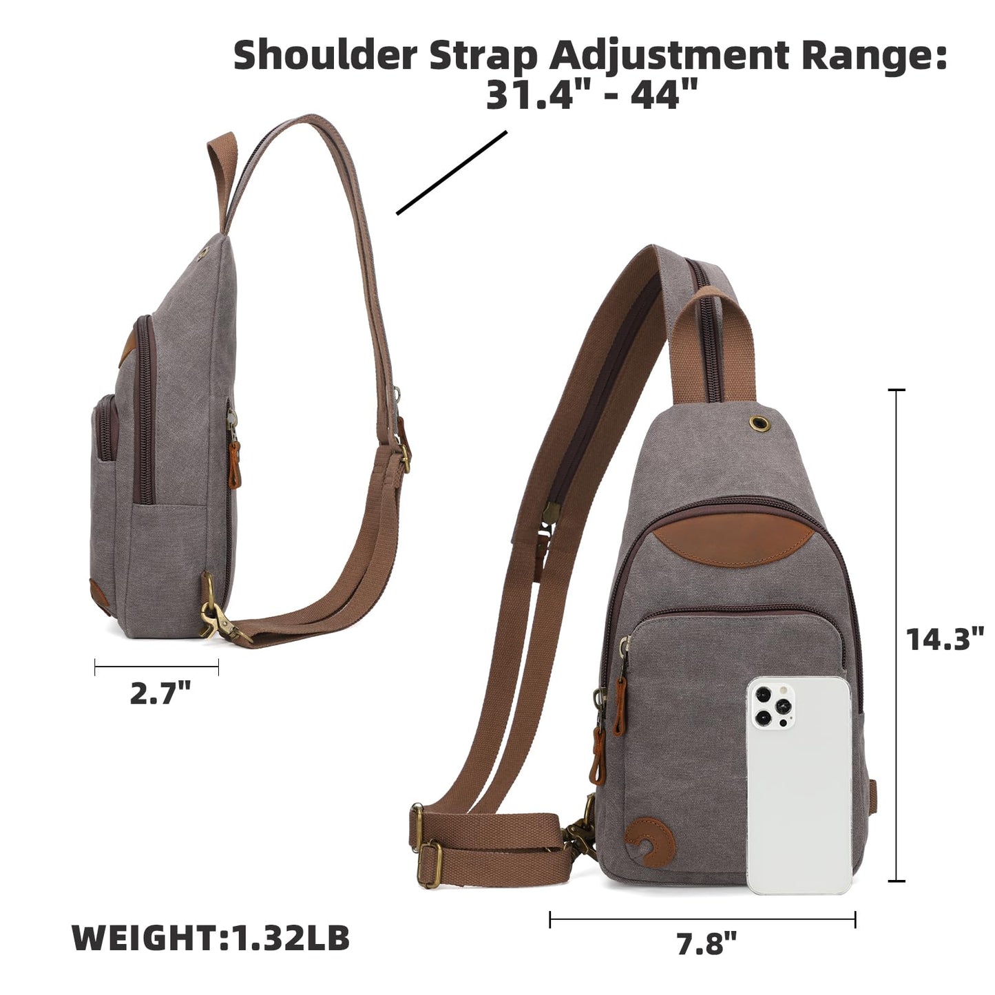 KL928 Canvas Sling Bag Crossbody Backpack Shoulder Casual Rucksack for Men Women