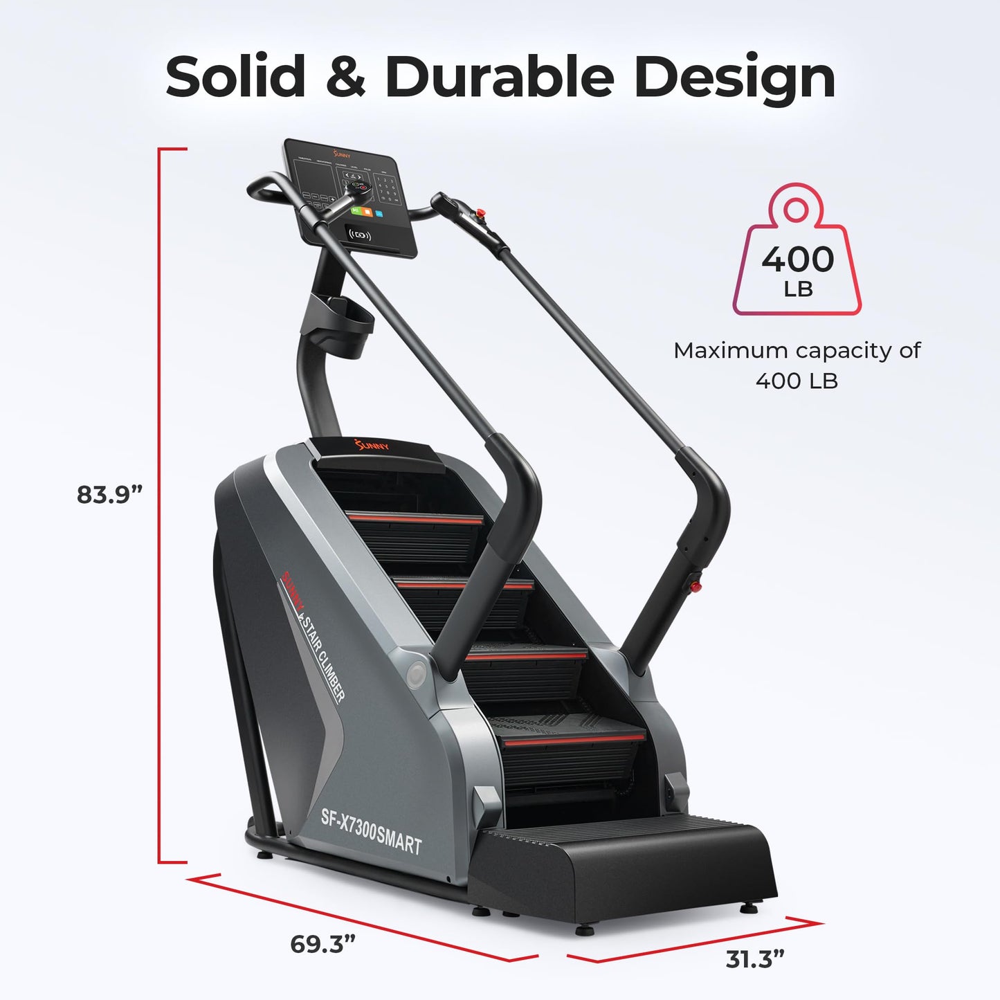 Sunny Health & Fitness Premium High-Intensity Smart Stepper Stair Climber Commercial Grade 25 Levels EMS, Cardio Workouts Free SunnyFit App Bluetooth Connection 400LB Capacity - SF-X7300SMART