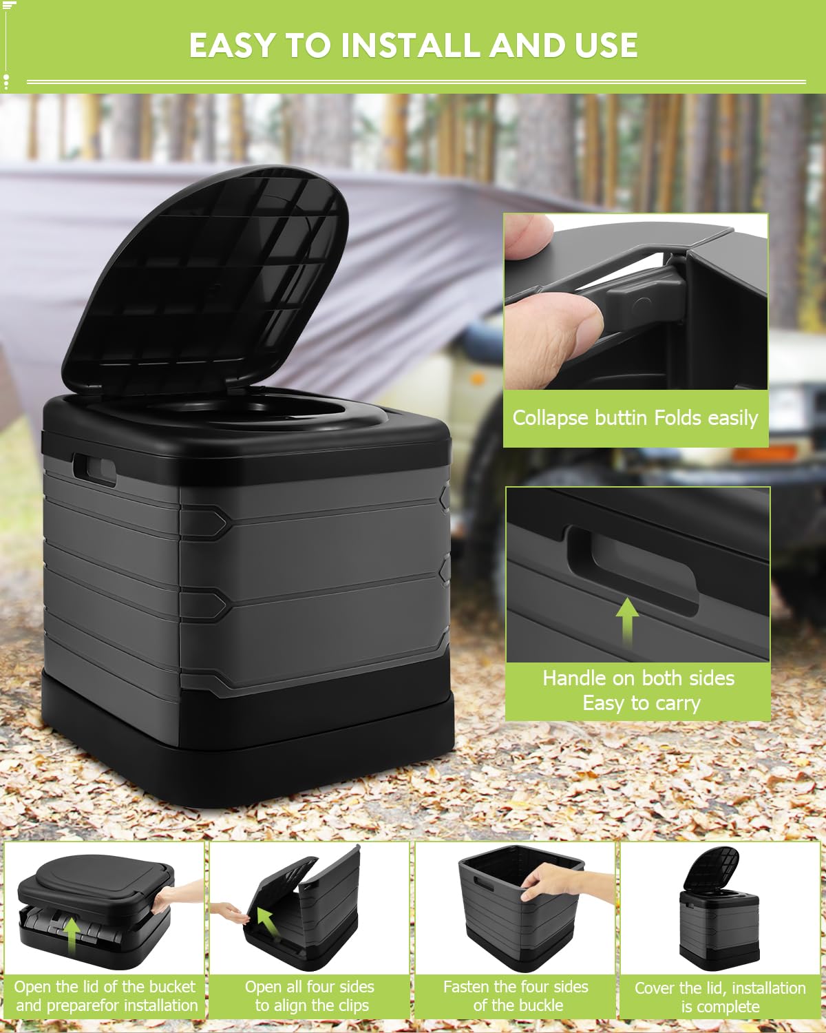 16.5in Hutigertech XXXL Portable Toilet,Upgraded Collapsible Travel Toilet with toilet bags & Absorbent Gel Powder for Camping, Hiking, Car, Outdoor, Boat, Beach and RV Travel