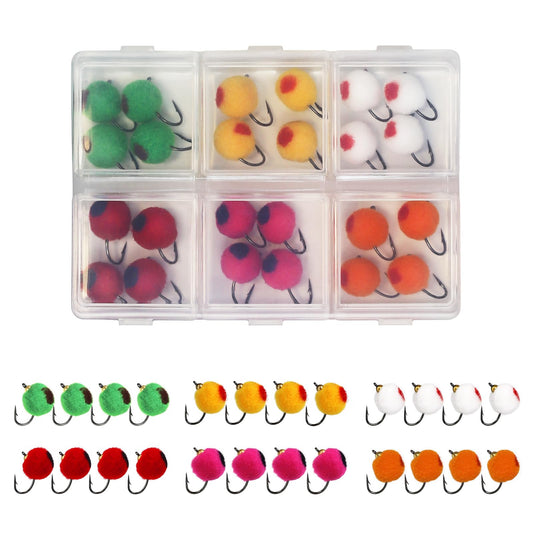 24pcs Fly Fishing Flies Kit Brass Beadhead Glo Bug Egg Floating Fly Lure for Salmon, Steelhead, Trout, Fishing Accessories