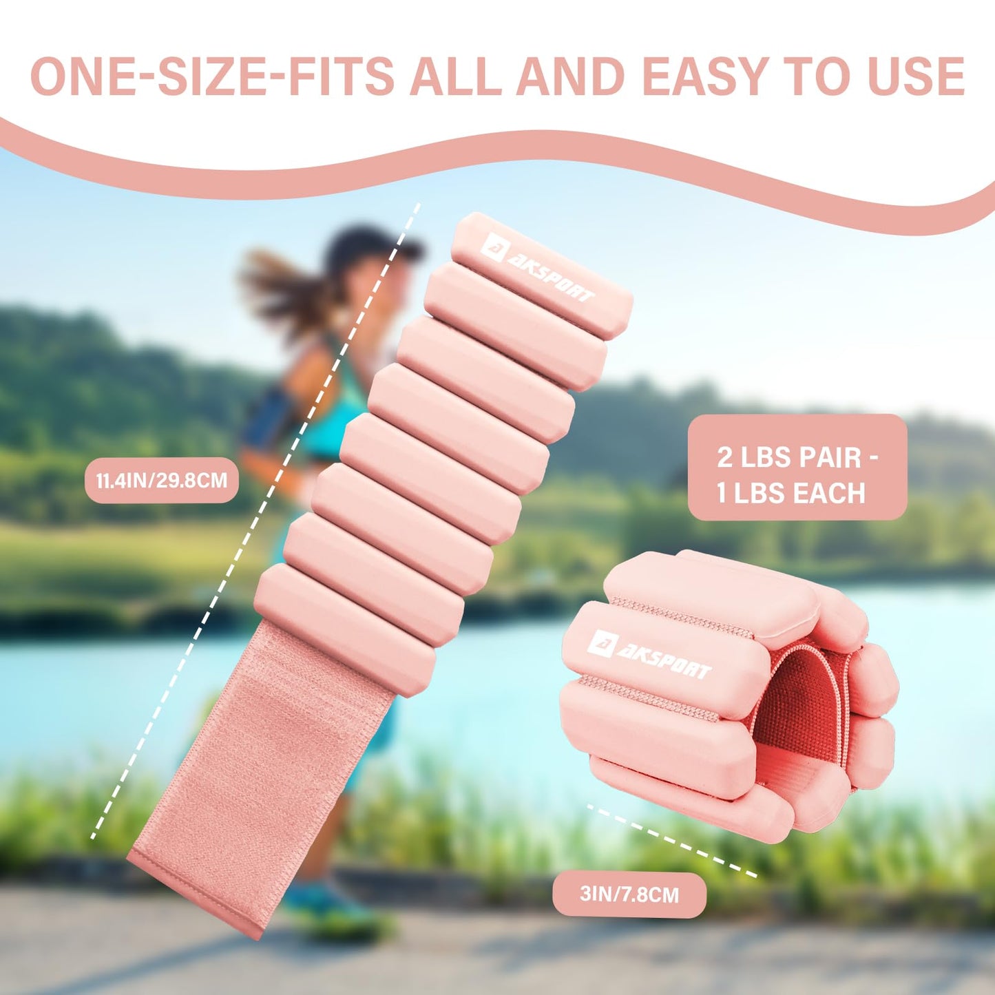 AKSPORT Wrist Weights for Women, Adjustable Ankle Weights Set of 2 (1lbs each), Wrist and Ankle Weights for Walking, Pilates, Yoga, Gym, Home Workouts, Strength Training