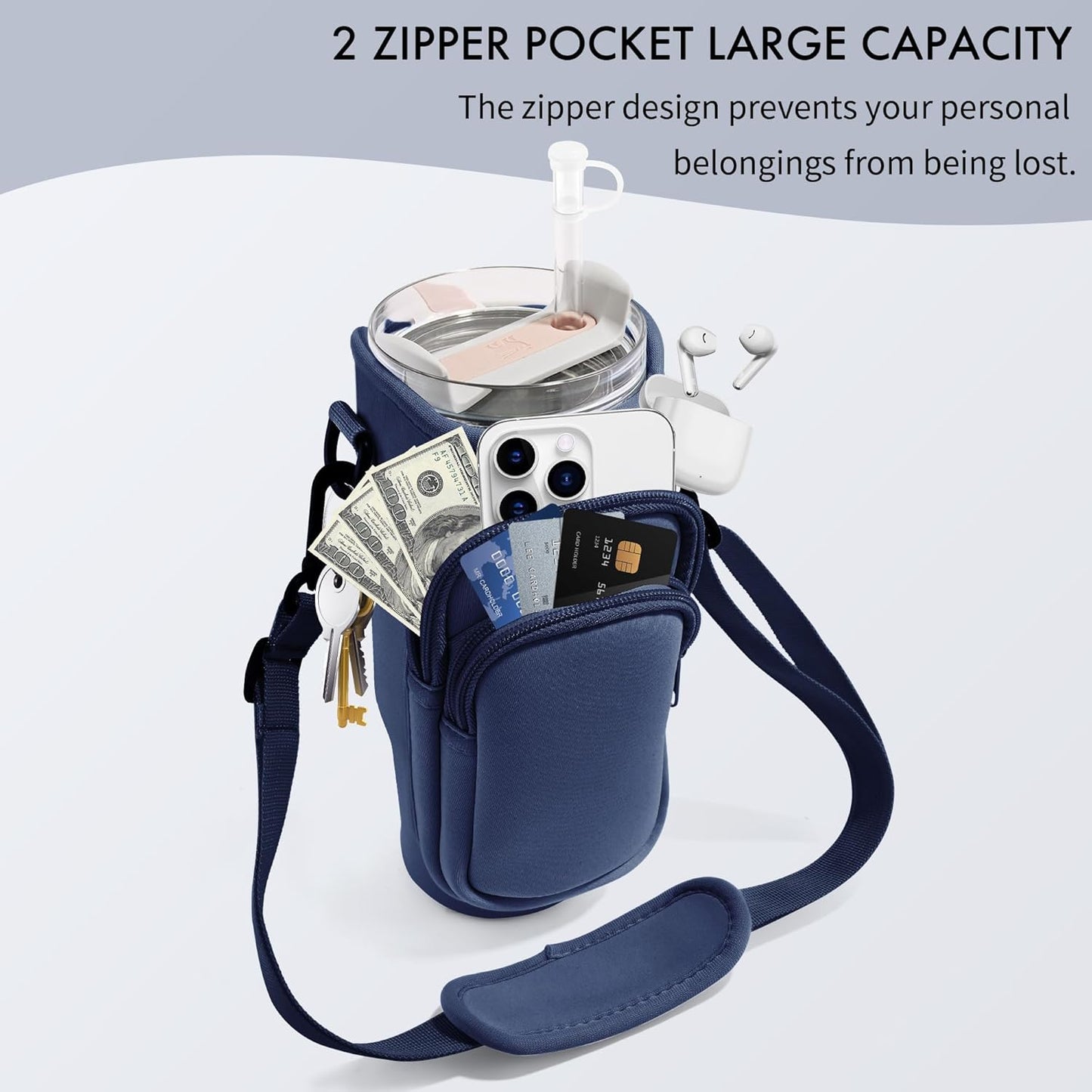 Water Bottle Carrier Bag for Stanley Cup 40/30 Oz | Adjustable Strap & Phone Pocket