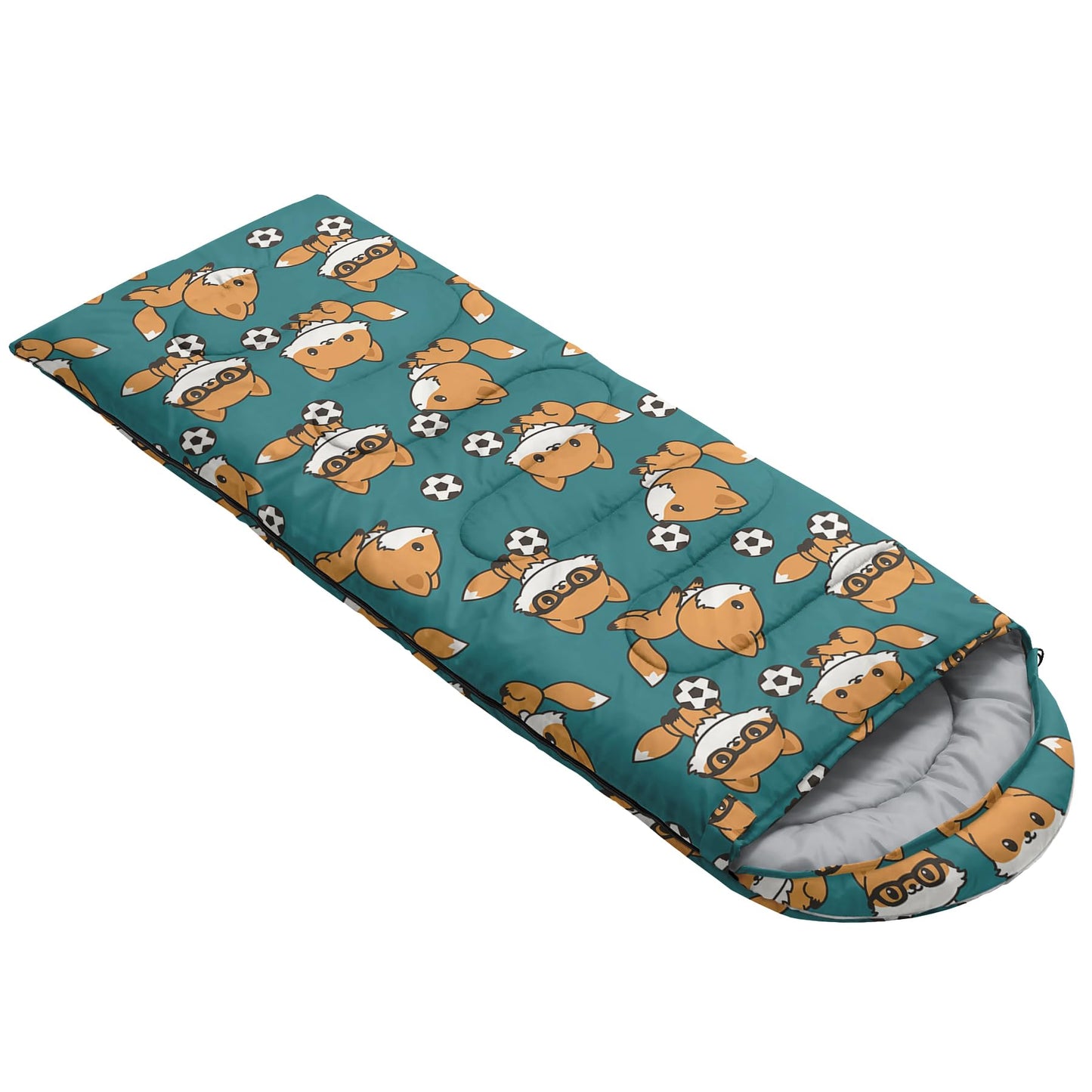 AILONEN Sleeping Bag Fox Print Blue Sleep Bag 3 Season Warm & Cold Weather Boys Girls Travel Camping Outdoor Lightweight & Waterproof Comfortable Sleeping Bag with Compact Carrying Bag