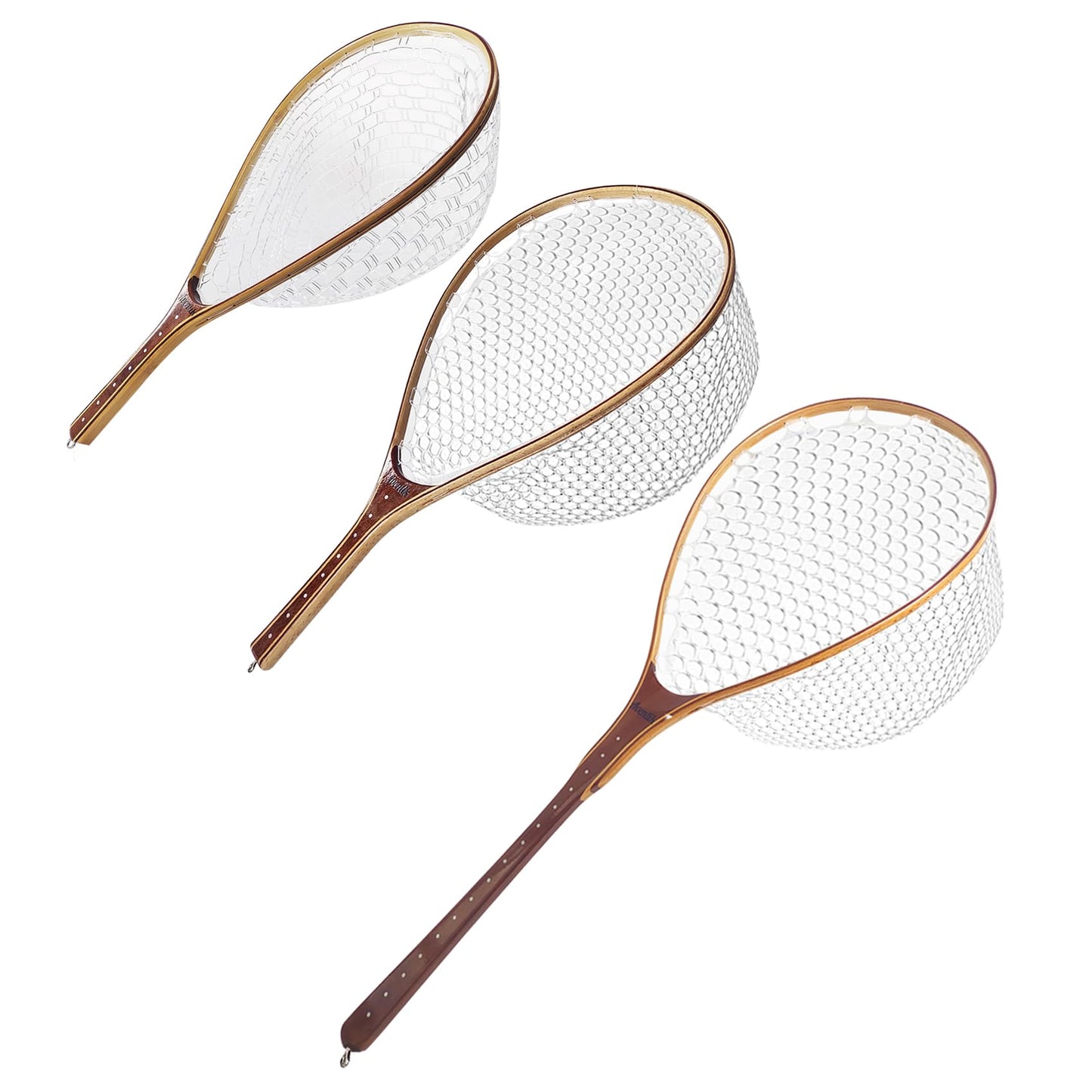 Riverruns Long Wooden Net Fly Fishing with Measuring Dots on Handle Soft Rubber Bag (Long Handle Wooden Net)