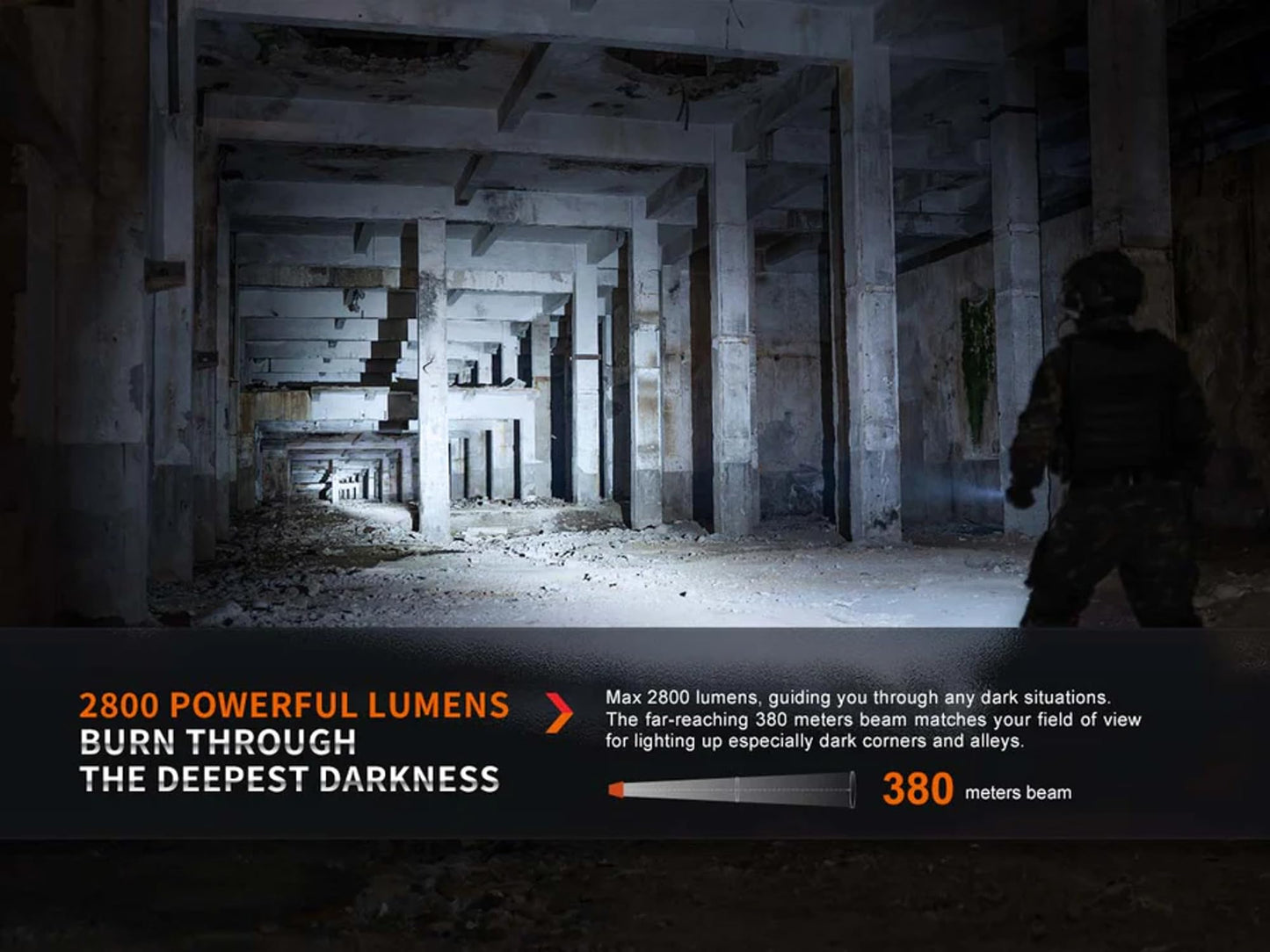 Fenix PD36R Pro High Lumen Tactical Flashlight, 2800 Lumens, Dual Rear Switches, Rechargeable with Battery and USB Wall Plug