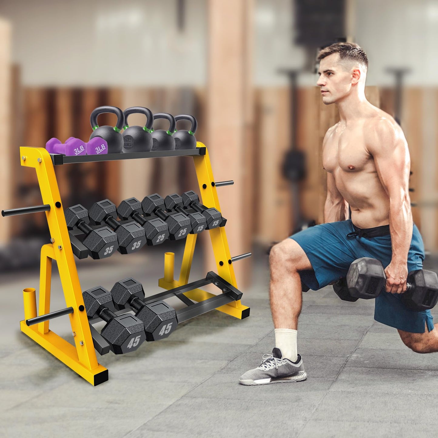 Kipika Heavy Duty 3 Tier Dumbbell Rack Multifunctional, Weight Rack for Dumbbells, Home Gym Equipment, Suitable for Storage of Dumbbell, Kettle Bell, Barbell Plate, Barbell Bar