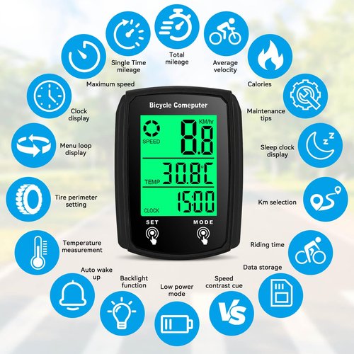 Bike Computer Wired, Bicycle Odometer Wired MPH KM/H Bike Speedometer Waterproof Bike Odometer with Touch Sensor Switch, Big Digital LCD Screen, Automatic Wake-up