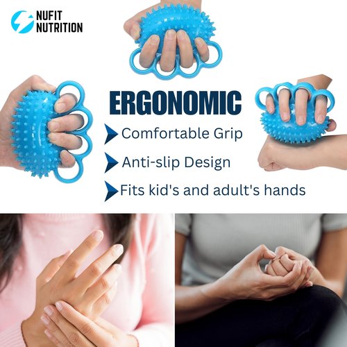 Hand Grip Strengthener & Finger Therapy Exercise Ball - Resistance Squeeze Ball and Massage Equipment for Stress Relief, Flexibility, Stroke Recovery, Arthritis, Anxiety, Physical Therapy, and Muscle Massage for Athletes, Musicians, Elderly, and Yoga Enth