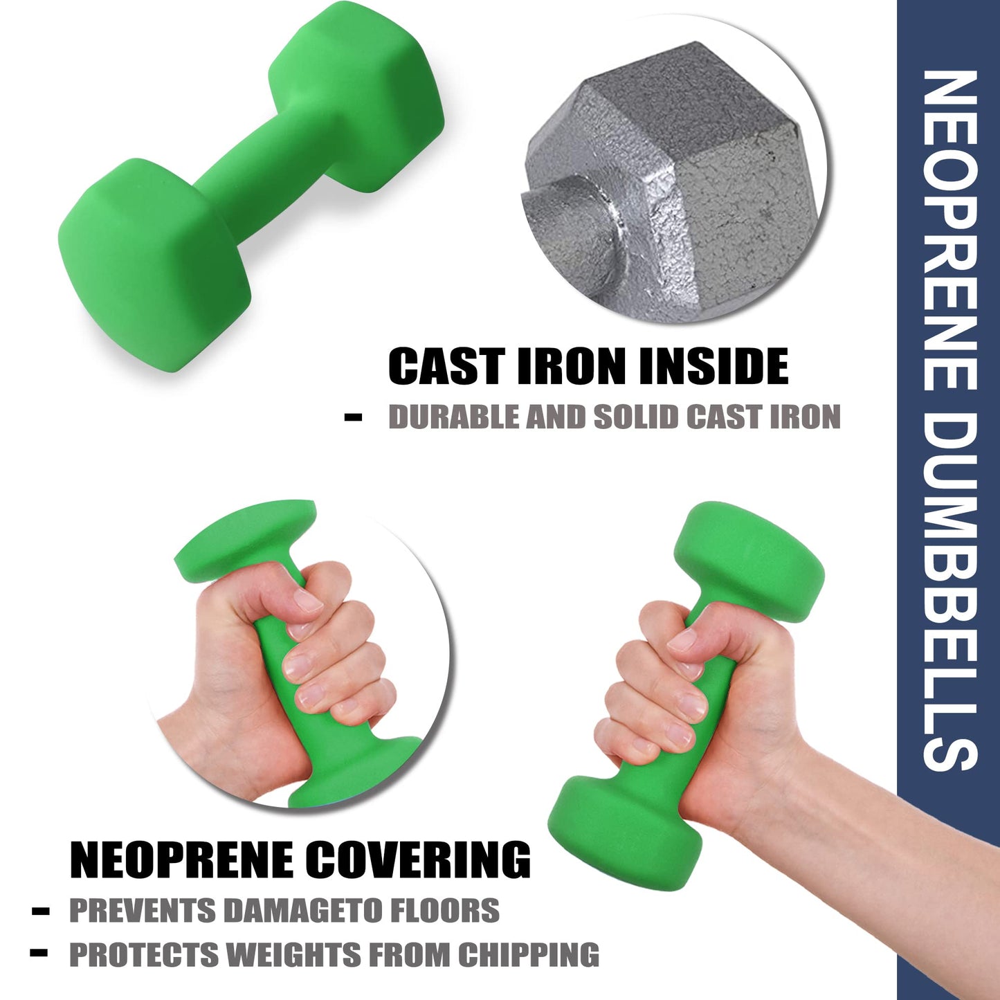 Balelinko Home Gym Equipment Workouts Strength Training Weight Loss Pilates Weights Yoga Sets Weights for Women, Men, Seniors and Youth, 1LB Green, Pair