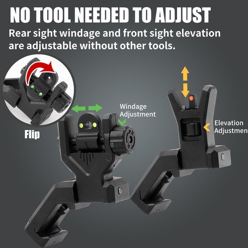 ZBULAR 45 Degree Offset Fiber Optic Sights,Fits Picatinny Rails,Flip Up Front Rear Sites with Red&Green Dot,BUIS Backup Sight Set for Airsoft Gun, Tool-Free Adjustable Front Sight Rapid Transition