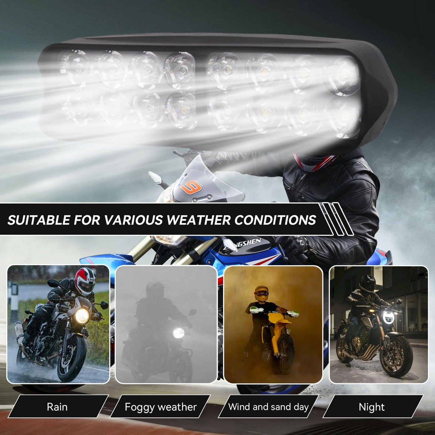 Frdhee Motorcycle LED Light, Universal High Brightness 12V-80V Electric Tricycle LED Light Headlights Conversion Light for Motorcycle, Electric Bike, Tricycle(16LED)