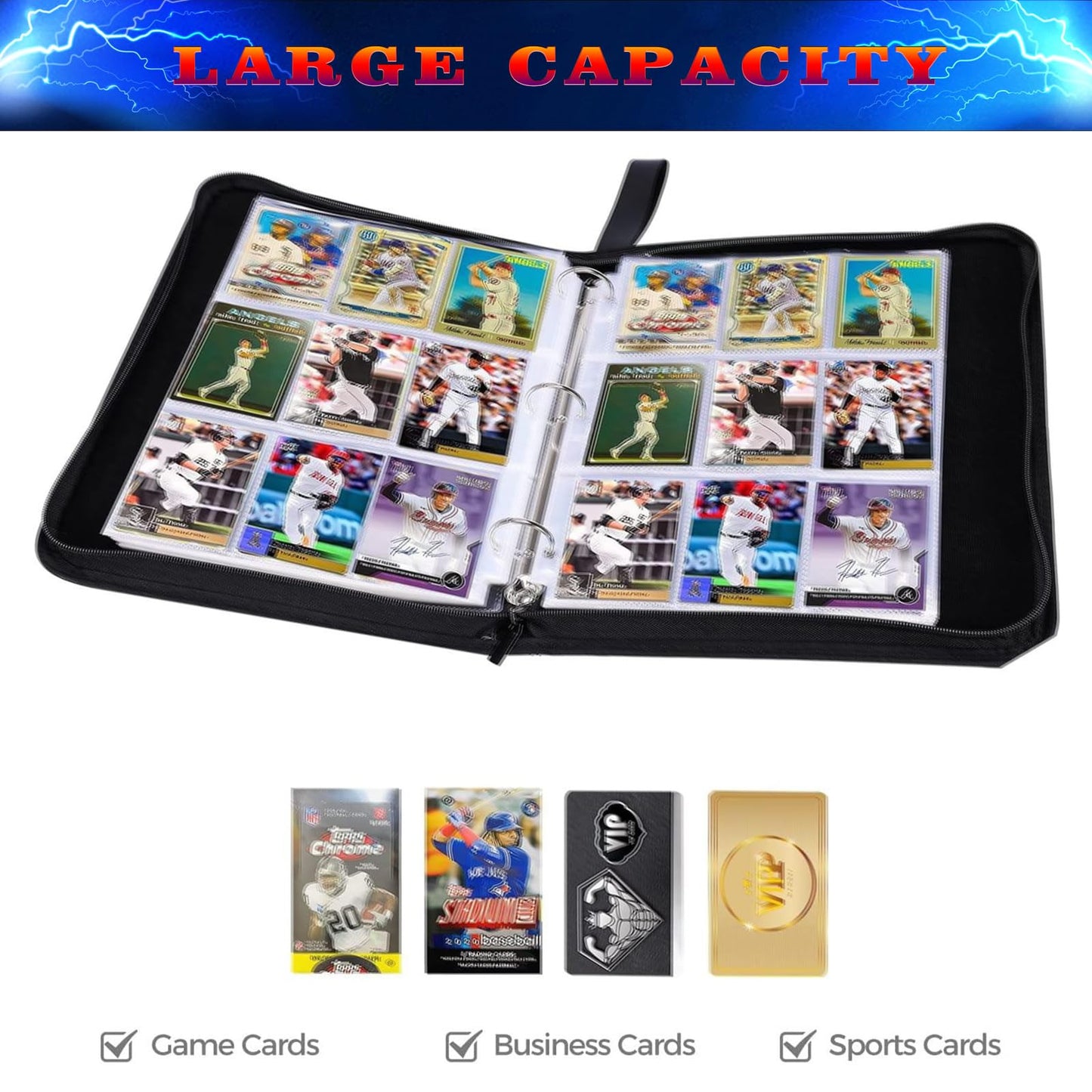 900 Cards Football Card Binder, 9-Pocket Card Collections Trading Card Binder 50 Pages Double-Sided Cards Holder with Zipper 3-Ring Card Album for Sports Football Card Sleeves Protectors