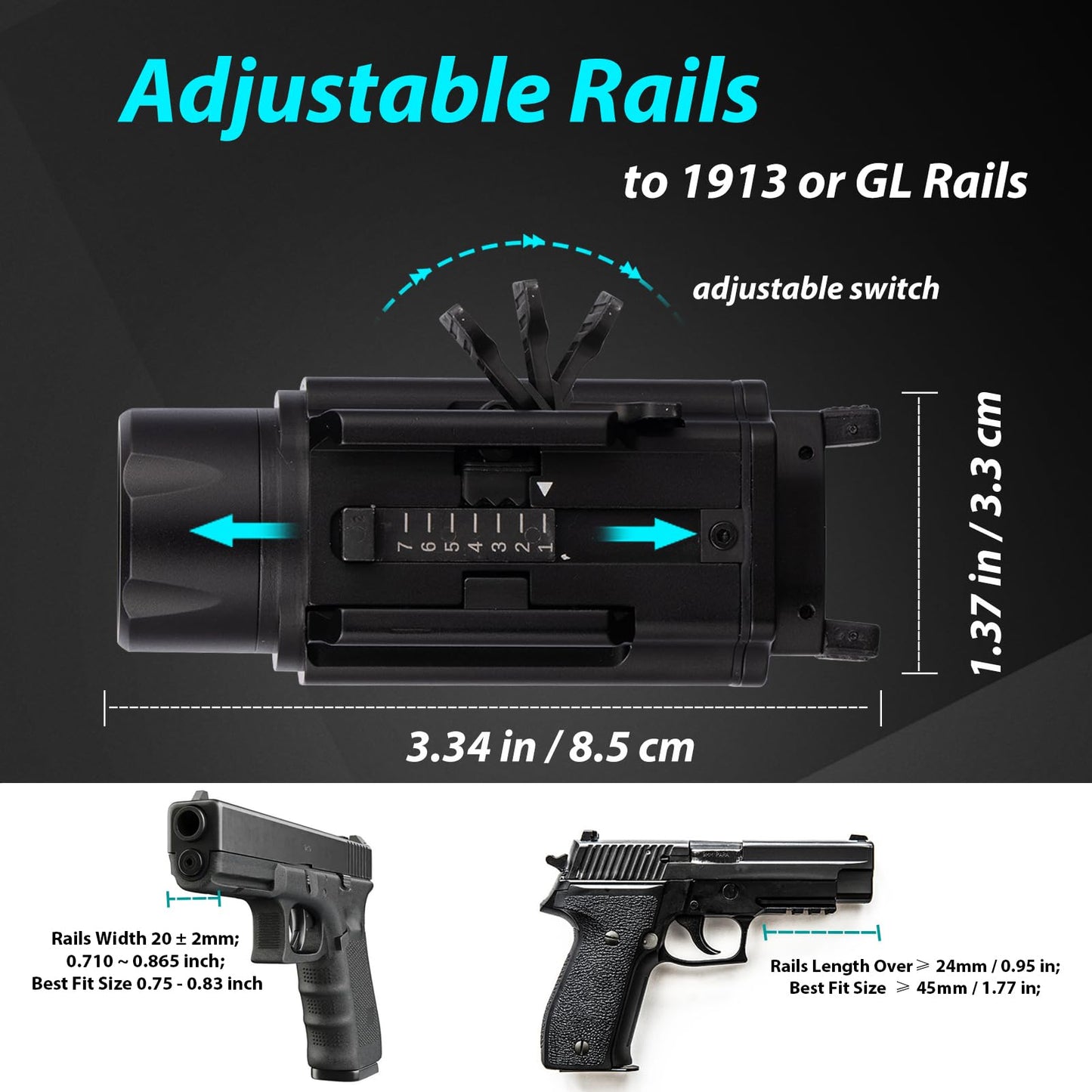 1750 Lumens Pistol Flashlight Laser, Aircraft-Grade Aluminum Picatinny Weapon Light, Adjustable Rail-Mounted Handgun Light and Green Laser Combo, Magnetic Rechargeable LED Tactical Weapon Flashlight
