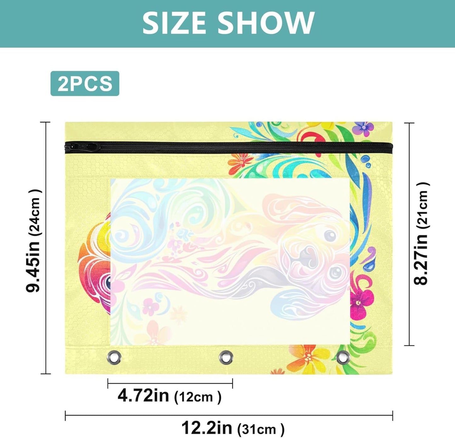Largemouth Bass Fish 2 Pack 3 Ring Binder Pocket A4 Size Binder Pouches Clear PVC Loose Leaf Folder Sleeves Storage Bags for Files, Documents