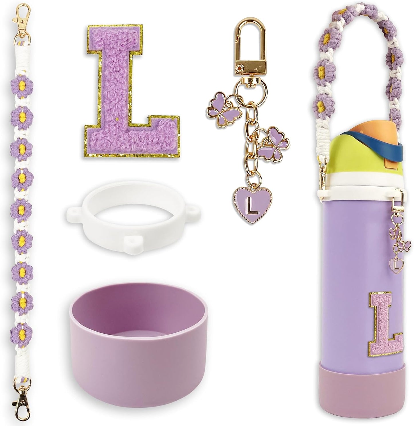 Silicone Boot Monogram Set for Owala Water Bottles | Cute Pink & Black Accessories