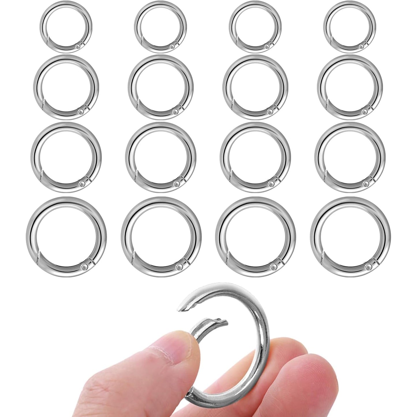 16Pcs Silver Trigger Spring O Rings Key Chain Rings - Metal Round Carabiner Clip, Key Rings for Car Keys, Circle Spring Key Ring for Handbag Purse Dog Leashes,Accessory and Keychain Carabiners