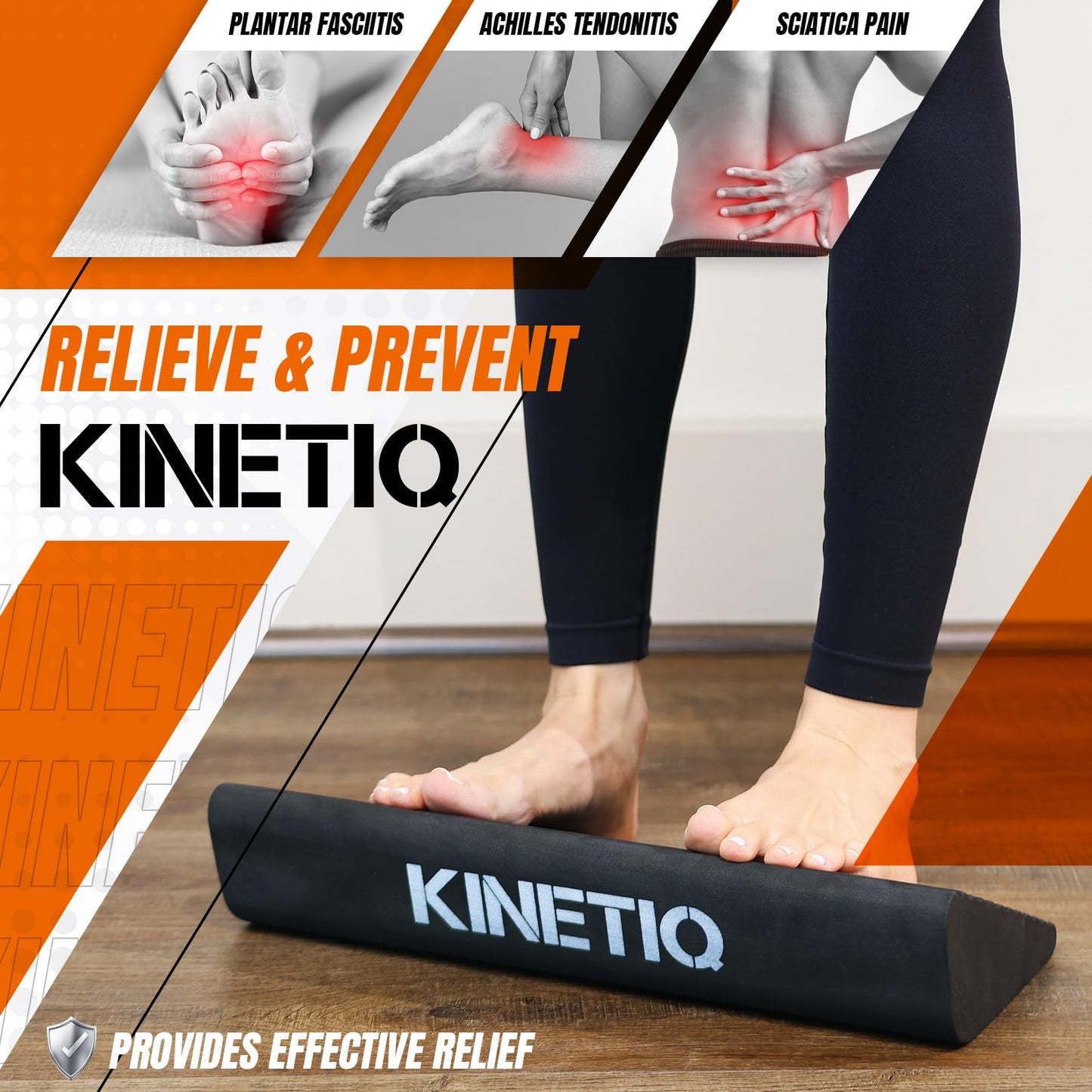 KINETIQ Plantar Fasciitis Relief Foot And Calf Stretcher - Ankle Strengthener, Achilles Tendonitis Relief, Calf Roller, Incline Board for Calf Stretching, Foot Rocker, Rocking Slant Board, Ankle Rehab