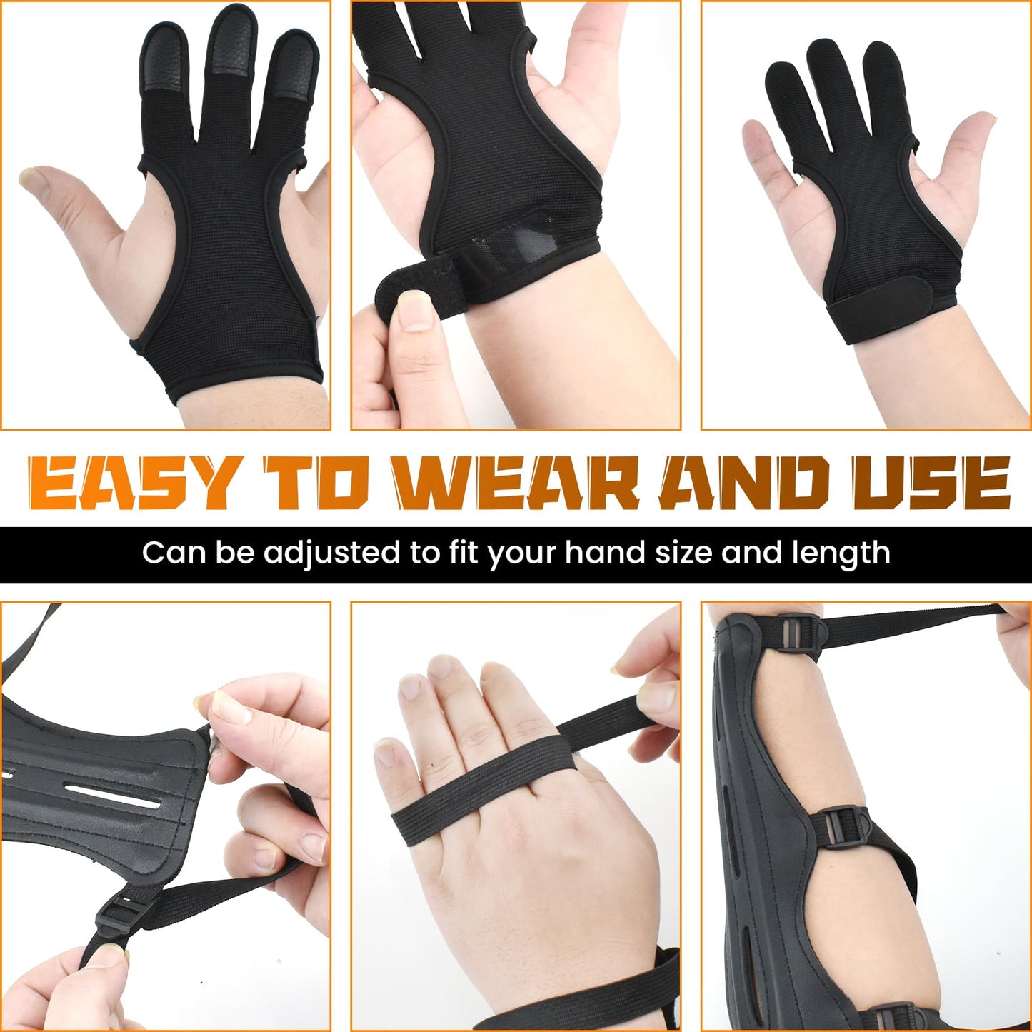 MARRTEUM 2 Pcs Archery Glove & Arm Guard Kit Leather PU Archery Bracer Three Finger Guard Protective Gear Accessories for Men Women & Youth
