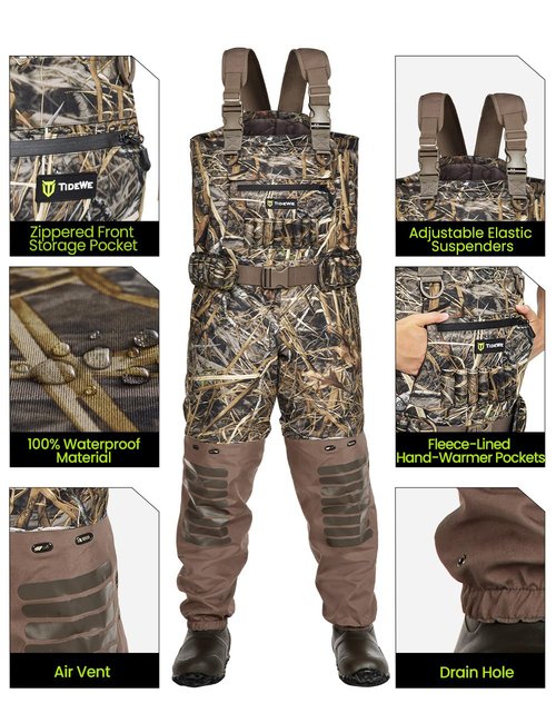 TIDEWE Breathable Insulated Chest Wader with Boot Hanger, 1600G Insulation Waterproof Hunting Wader with Steel Shank Boots, 200 Insulated Liner Next Camo Evos Camo Hunting Fishing Wader Size 12
