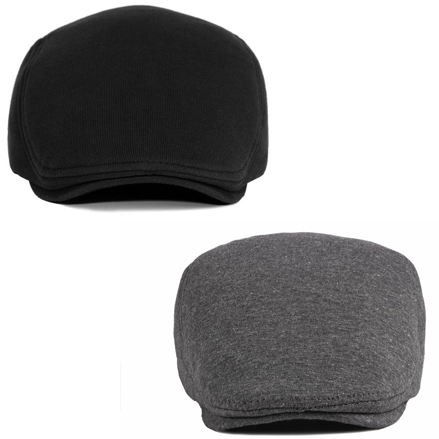 2 Pcs Mens Womens Black Dark Gray Newsboy Flat Cap Beret Hat Ivy Irish Gatsby Driving Cabbie Hat