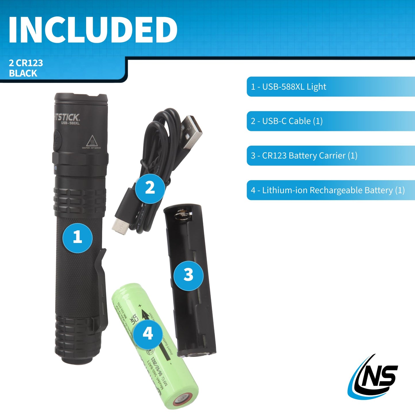 Nightstick USB-588XL Metal USB Dual-Light Tactical Flashlight - White Spot - White Flood - Li-Ion - Black