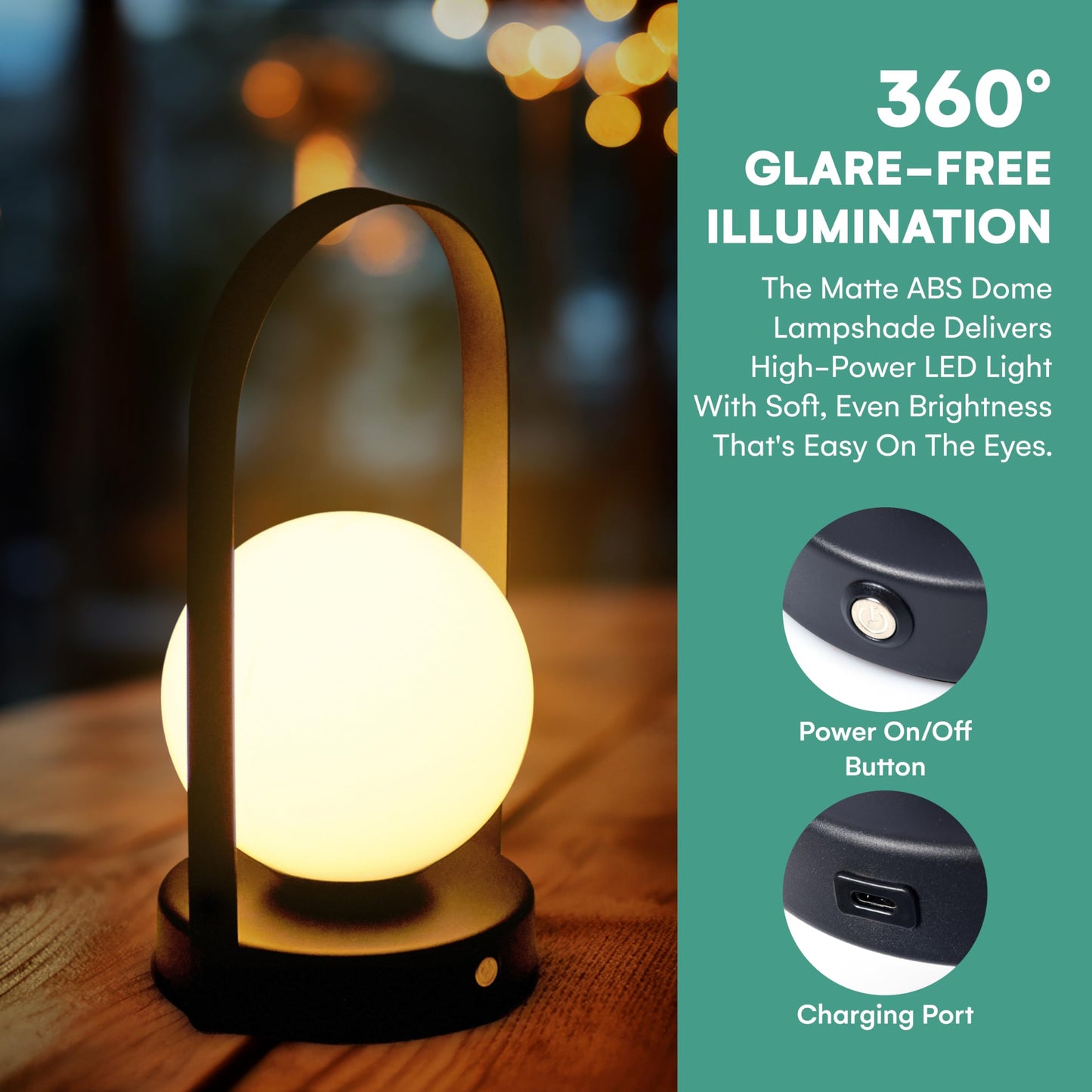 Outlery | Portable LED Lamp - Camping Rechargeable Lanterns - Table Lamp for Outdoor Or BBQ - Decorative Night Light Lamp - Suitable as Emergency Light for Kids and Adults - 9.8x4.8 inch (Black)