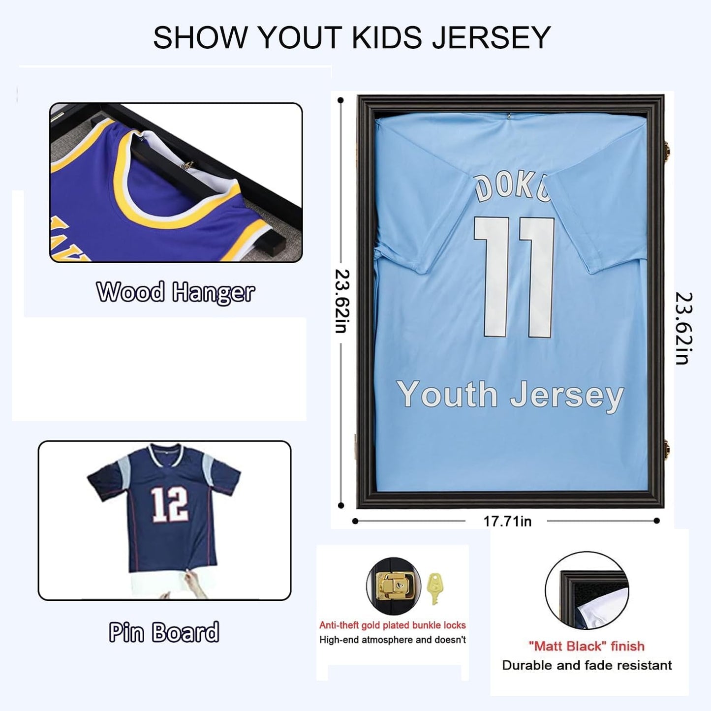 KCRasan Lockable Kids Jersey Display Case Youth Jersey Box with UV Protection for Baseball, Basketball, Football, Soccer & Uniform, Small