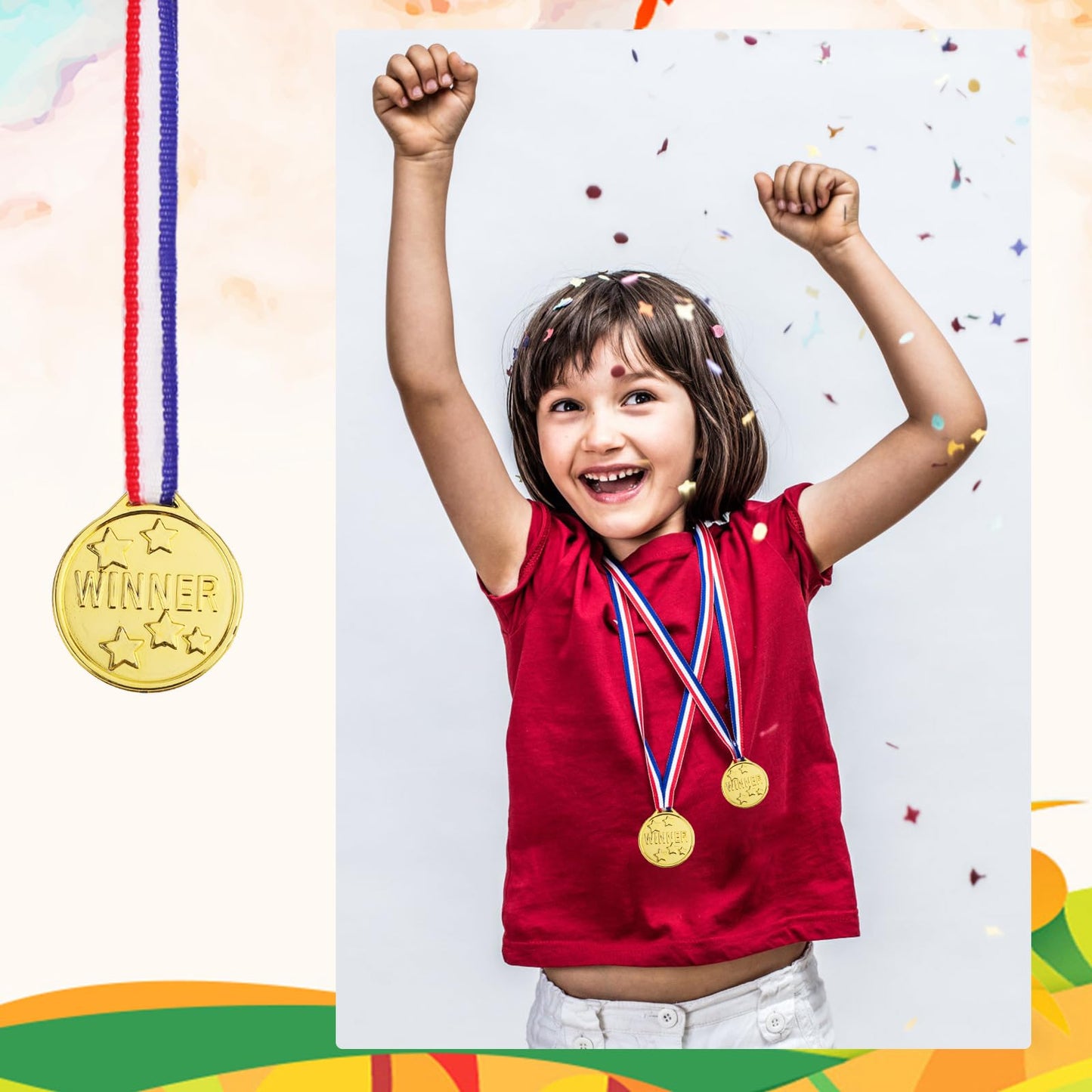 30 Pcs Gold Medals for Kids, Gold Plastic Winner Award Medals Golden Medal Prizes for Children Sports Competitions Game Party Gift