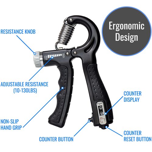 DMI Compact Hand Exercise Grip Strengtheners with Adjustable Weight Resistance from 10-130lbs, Grip Tracker keeps Track of Number of Squeezes, FSA & HSA Eligible, Set of 2