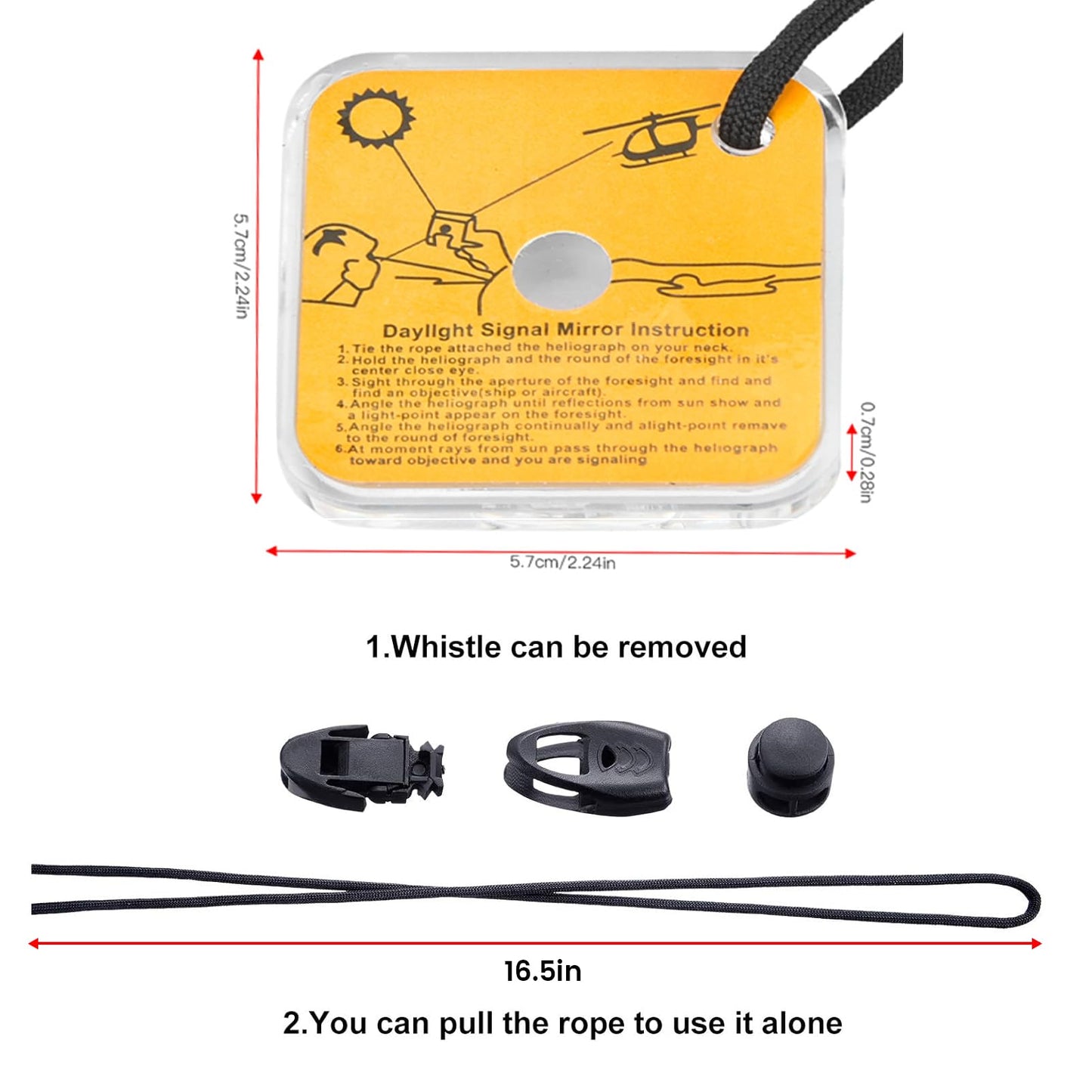 2.3 Inch Signal Mirror Survival Reflective Mirror with Aim Indicator & Whistle, Outdoor Survival Military Grade SOS Rescue Emergency Mirror for Hiking, Camping, Backpacking (A)