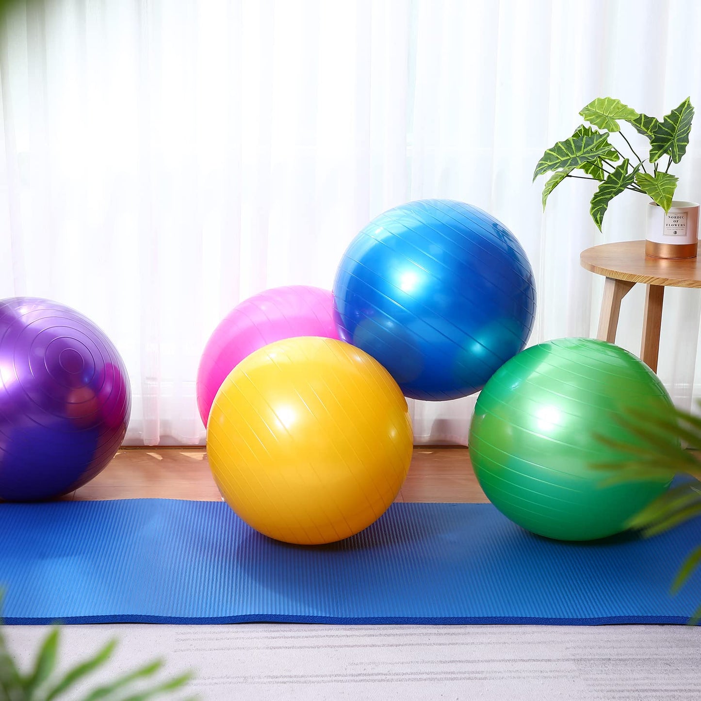 Junkin 12 Pcs Yoga Balls Bulk Large Exercise Ball 24.6 Inch Pilates Ball Exercise Equipment Heavy Duty Stability Ball Chair with Pump for Physical Balance Fitness Gym Stretching(Classic Color)