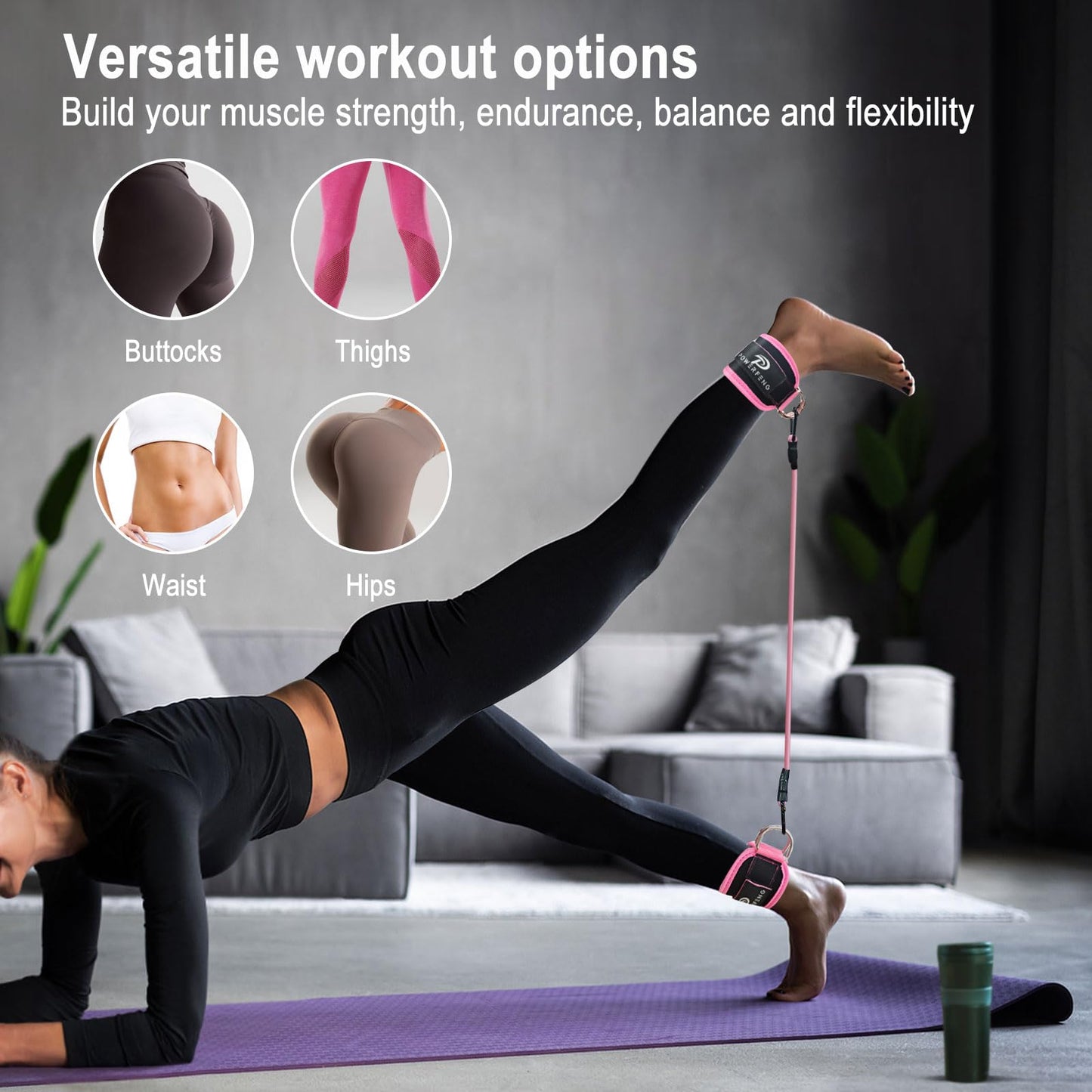 Ankle Resistance Bands with Cuffs: Women Ankle Strap Band for Working Out - Ankle Resistance Bands for Glutes Hip & Leg Butt Training Workout Exercise Equipment