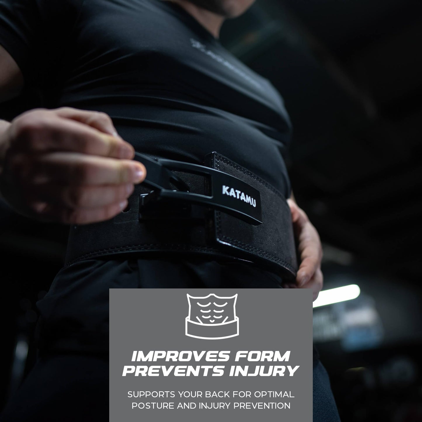Katamu Premium Leather Lever Weightlifting Belt – Secure Steel Lever, Powerlifting Support for Deadlifts, Squats & Heavy Lifts - Be A Hero (Vengeance, Medium)