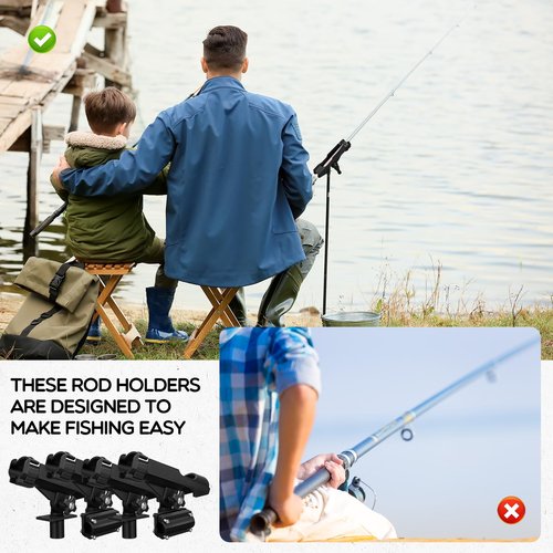 Liliful 4 Pcs Fishing Rod Holder for Boat Adjustable Kayak Swivel Fishing Pole Holders Accessories, Black(Classic)