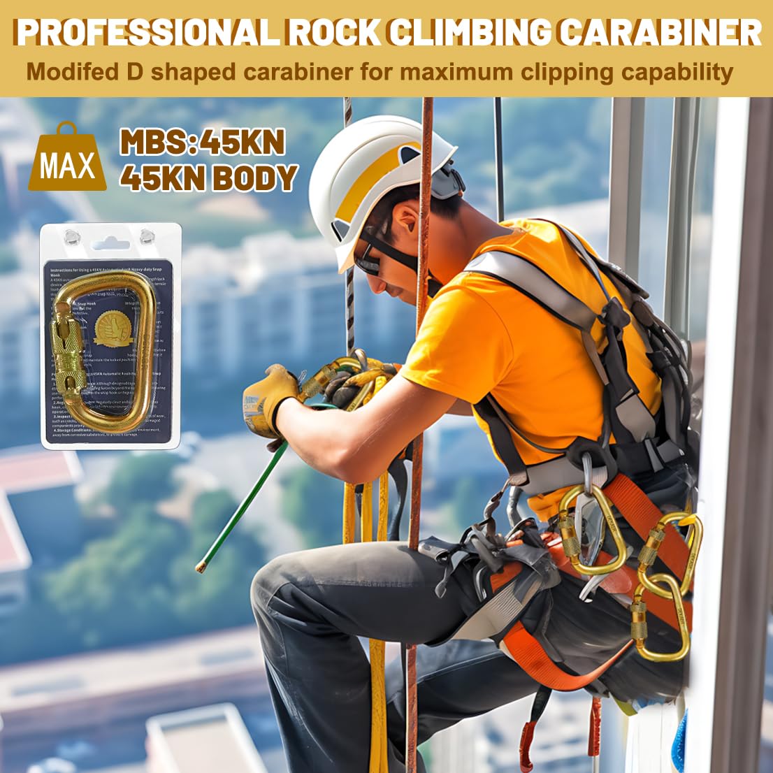 DEKABR Heavy Duty Alloy Steel Auto-Locking Climbing Carabiner - 45KN Twist Lock Carabiner for Rock and Tree Climbing, Quick Release, Rescue, and Mountaineering. ANAB Certified, 4.21-inch, Large, Gold