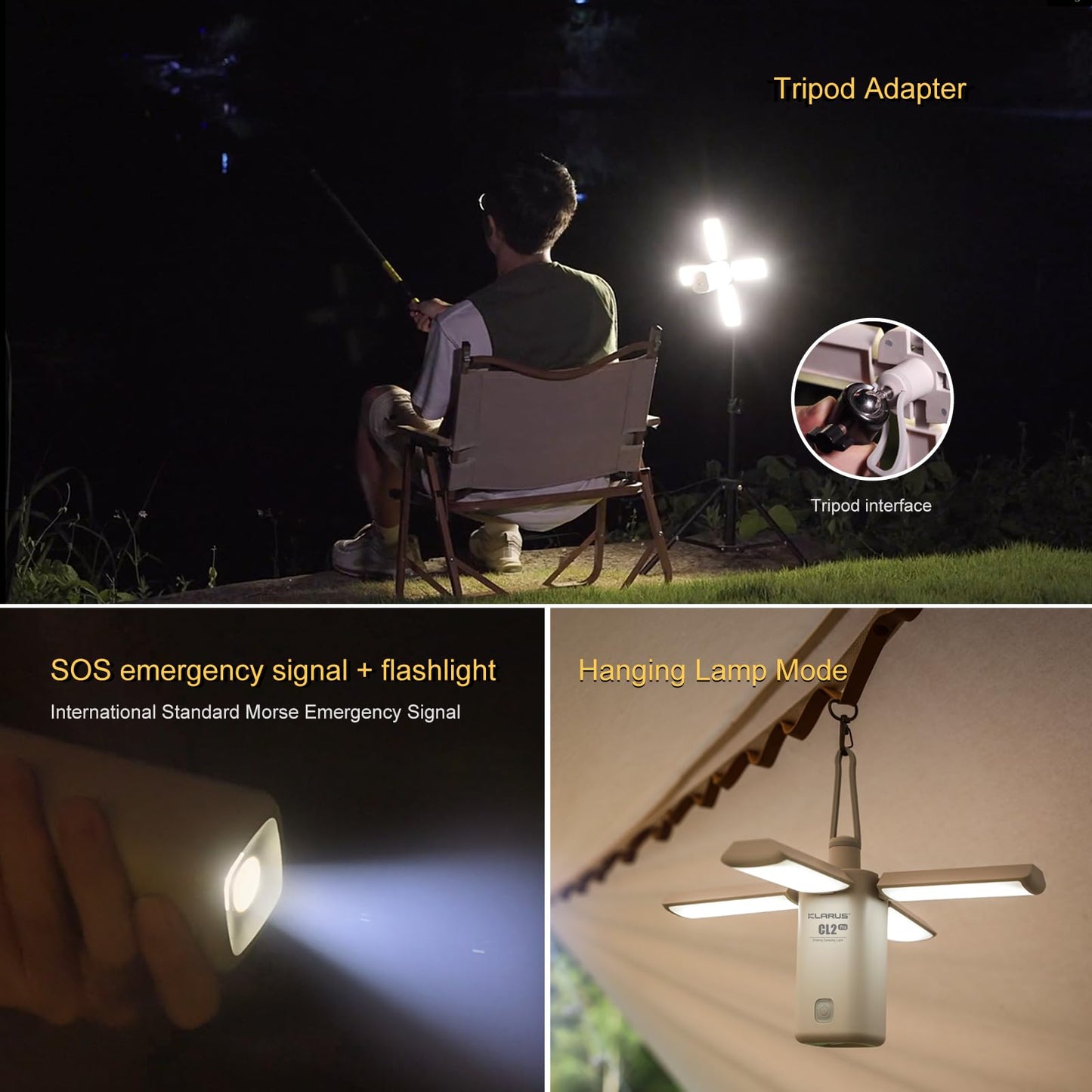 KLARUS CL2 Rechargeable Camping Lantern, 750LM 7 Light Modes Waterproof Foldable Tent Light with 14,000mAh Power Supply for Emergency, Camping, Beach, Travel, Power Outages - White