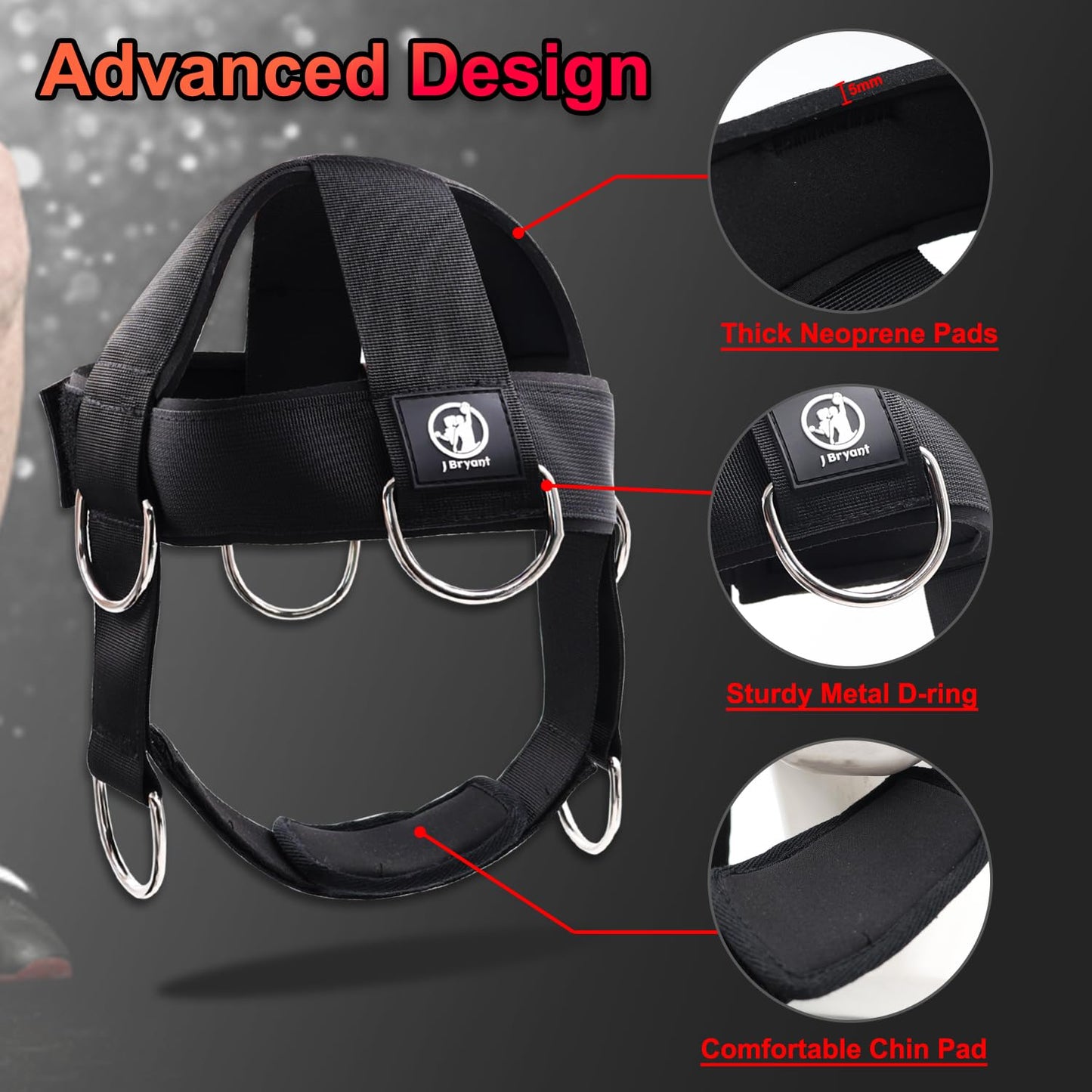 J Bryant Multifunctional Neck Head Harness Weight Lifting Training with Resistance Bands, Door Anchor and Chain, Full Range Muscle Workout