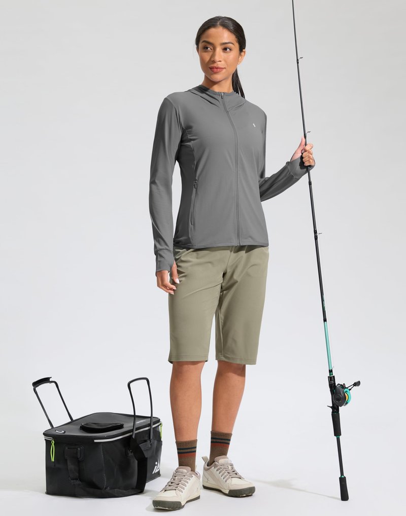 Soothfeel Women's UPF 50+ Sun Protection Hoodie Jacket Lightweight Long Sleeve Sun Shirt for Women with Pocket Hiking Outdoor Dark Grey M